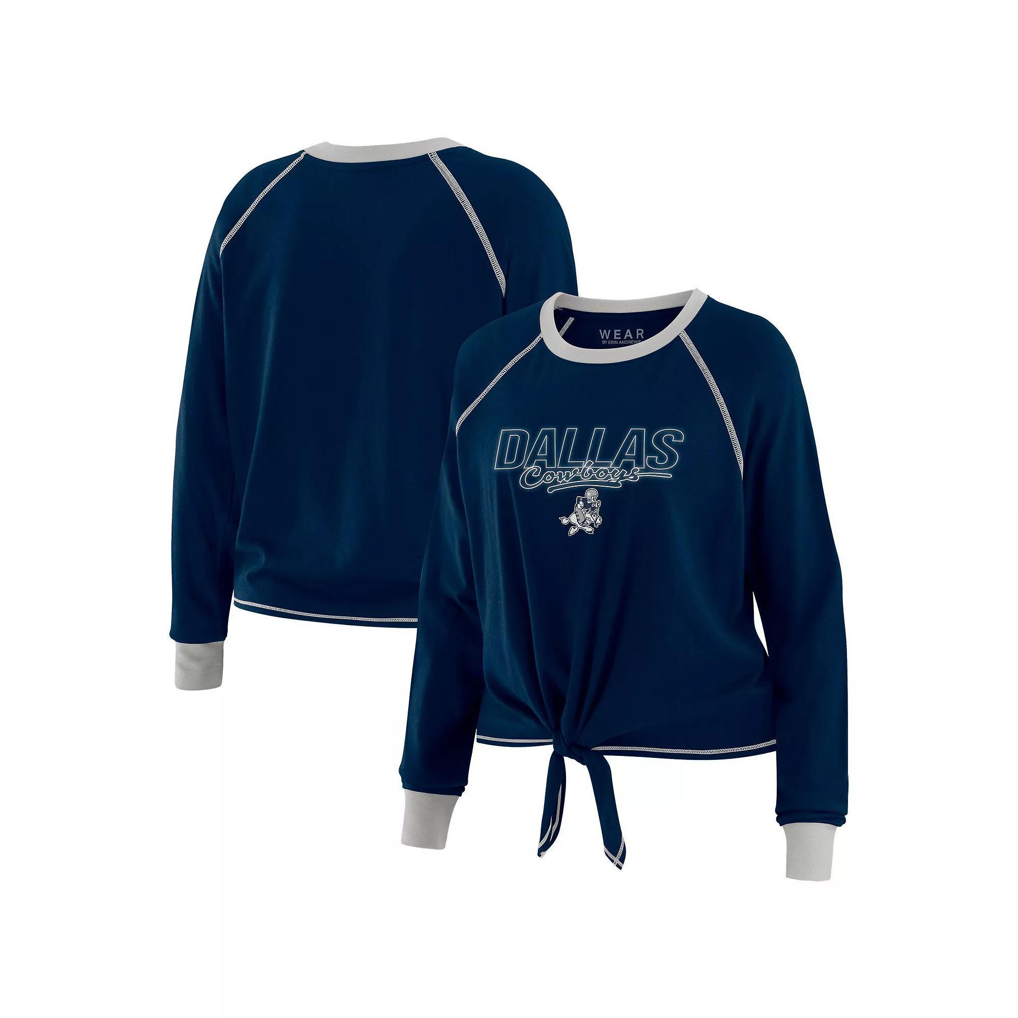 Women's WEAR by Erin Andrews Navy/Red Houston Texans Tie-Front Long Sleeve Top, Size: 2XL, Blue Product Image