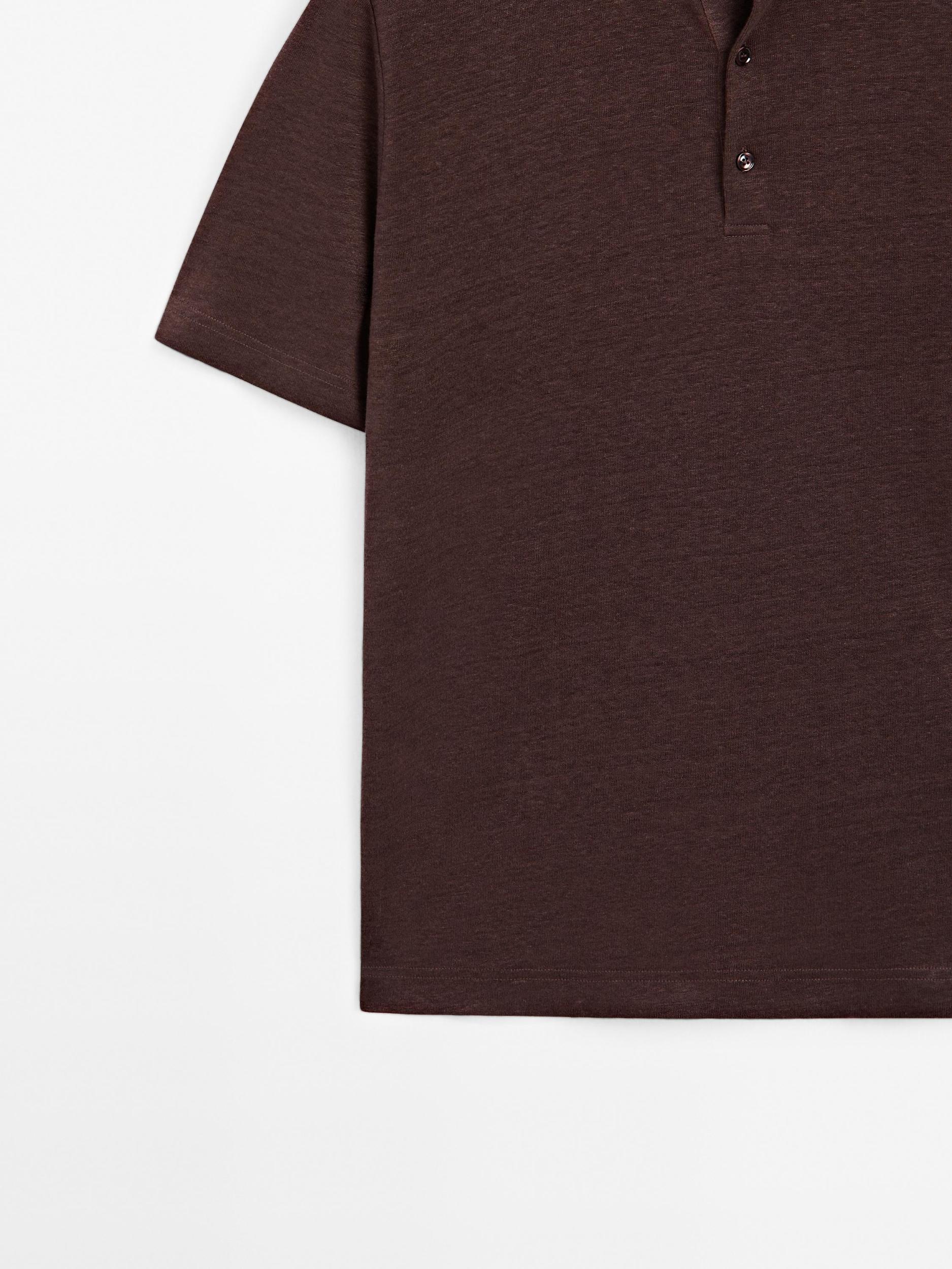 100% linen short sleeve polo shirt Product Image