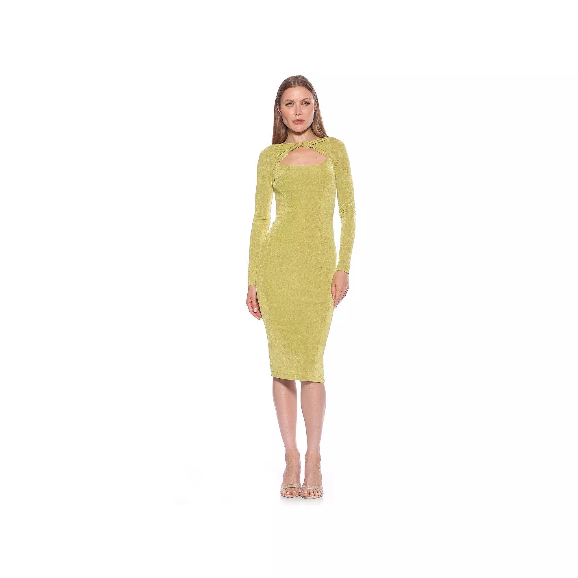Women's ALEXIA ADMOR Tanya Twist Front Cutout Long Sleeve Midi Dress, Size: XL, Green Product Image