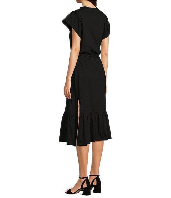 APNY Smocked Tassel V-Neck Short Sleeve A-Line Midi Dress Product Image