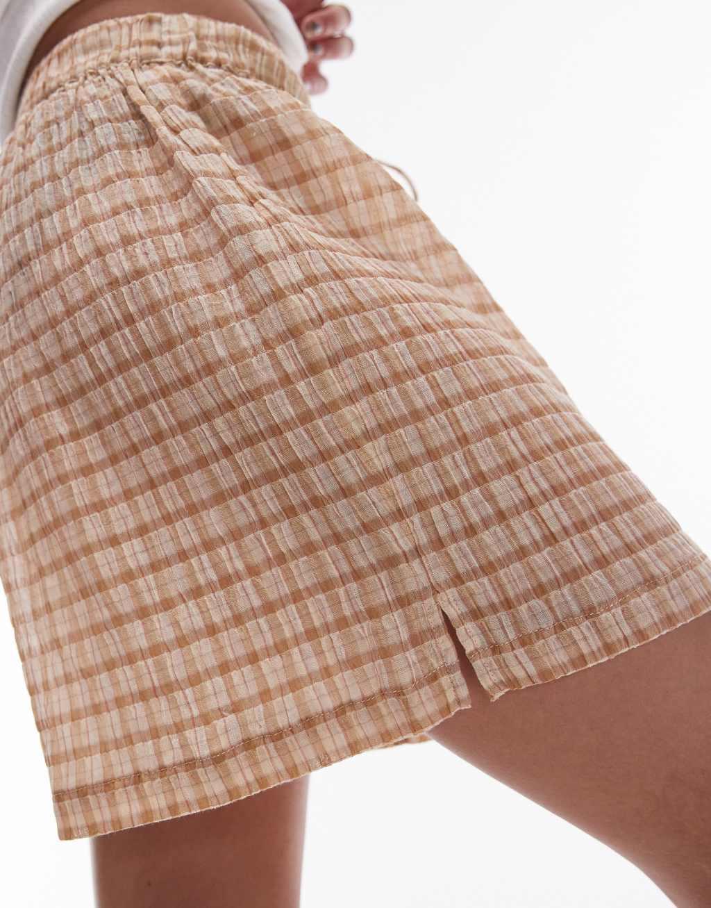 Topshop beach board short in gingham crinkle Product Image