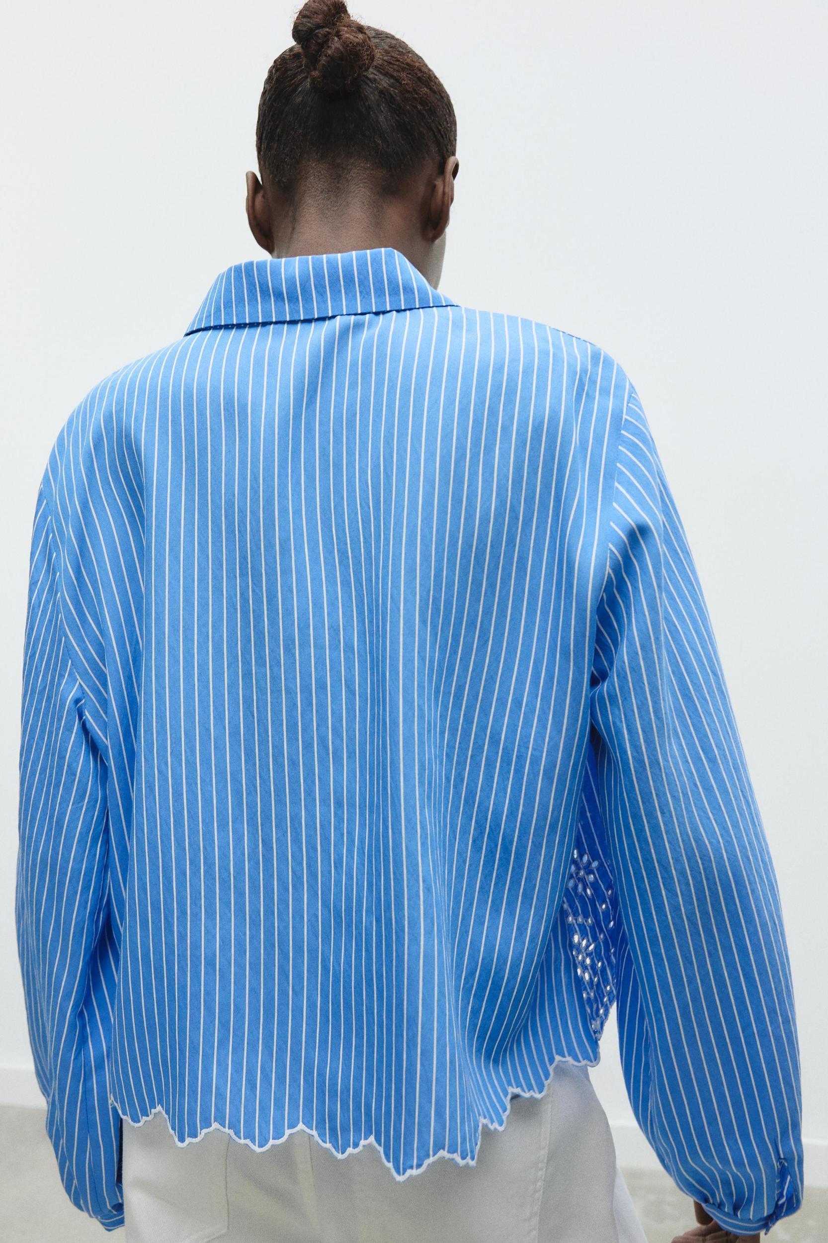 STRIPED EMBROIDERED EYELET SHIRT Product Image