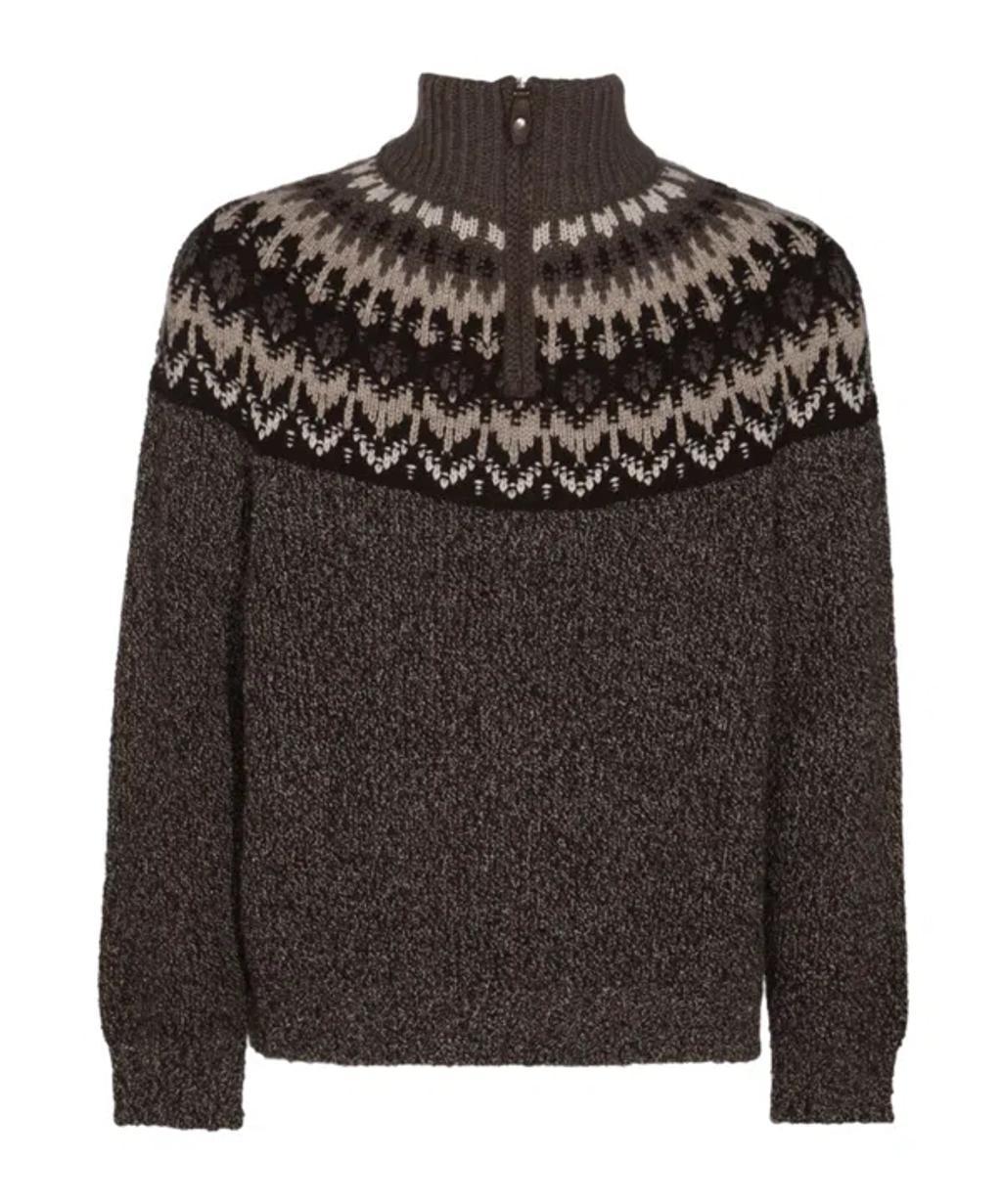 LORO PIANA Long-sleeved Knitted Sweater In Brown Product Image