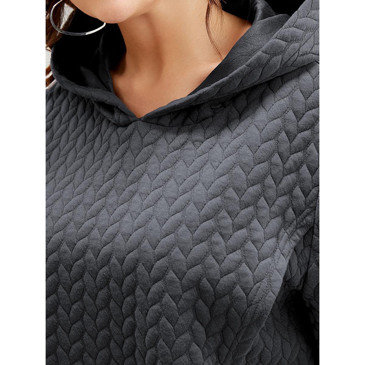 Plus Size Solid Asymmetrical Hem Cable Knit Hooded Sweatshirt Women DimGray Lounge Asymmetrical Hooded Everyday Sweatshirts BloomChic 30/6X Product Image