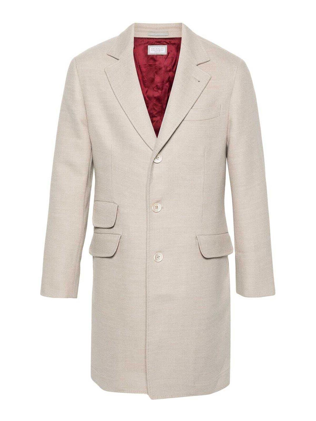 BRUNELLO CUCINELLI Single-breasted Felted Coat In Beige Product Image