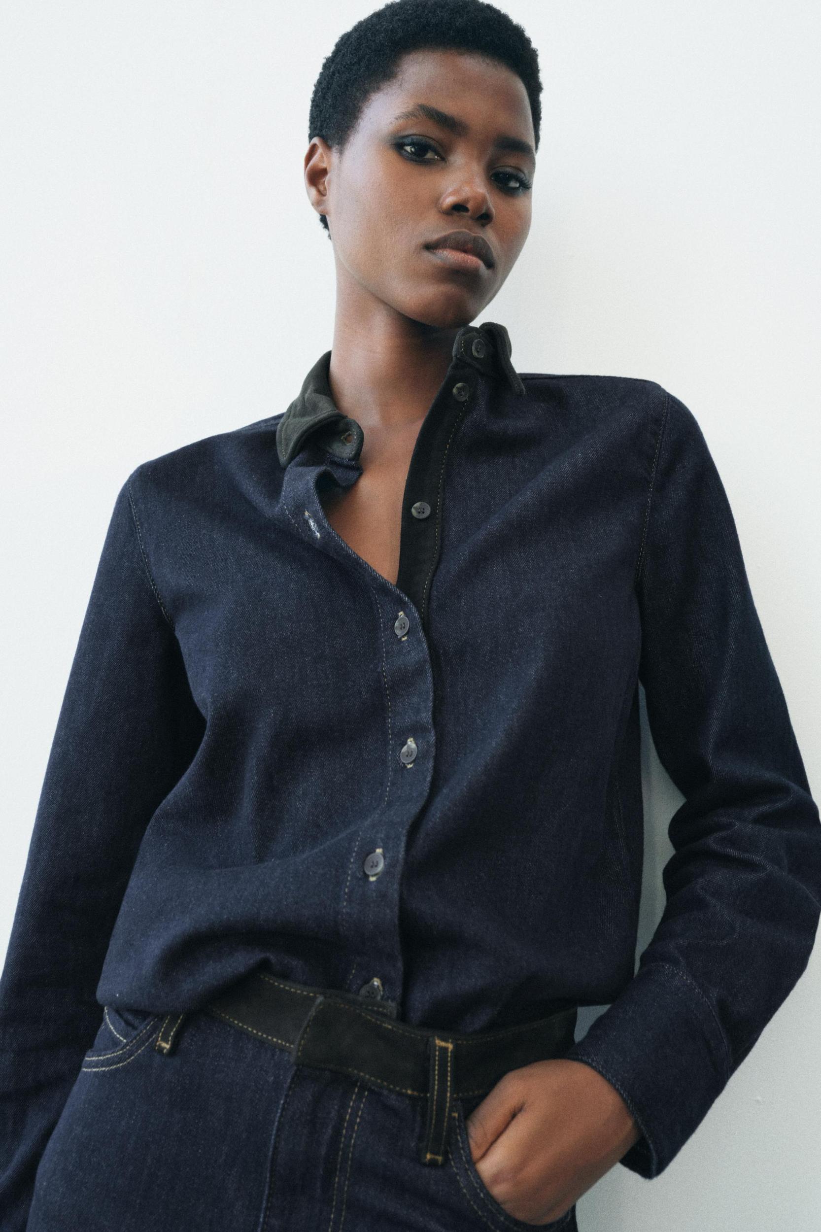 DENIM COMBINATION SHIRT ZW COLLECTION Product Image