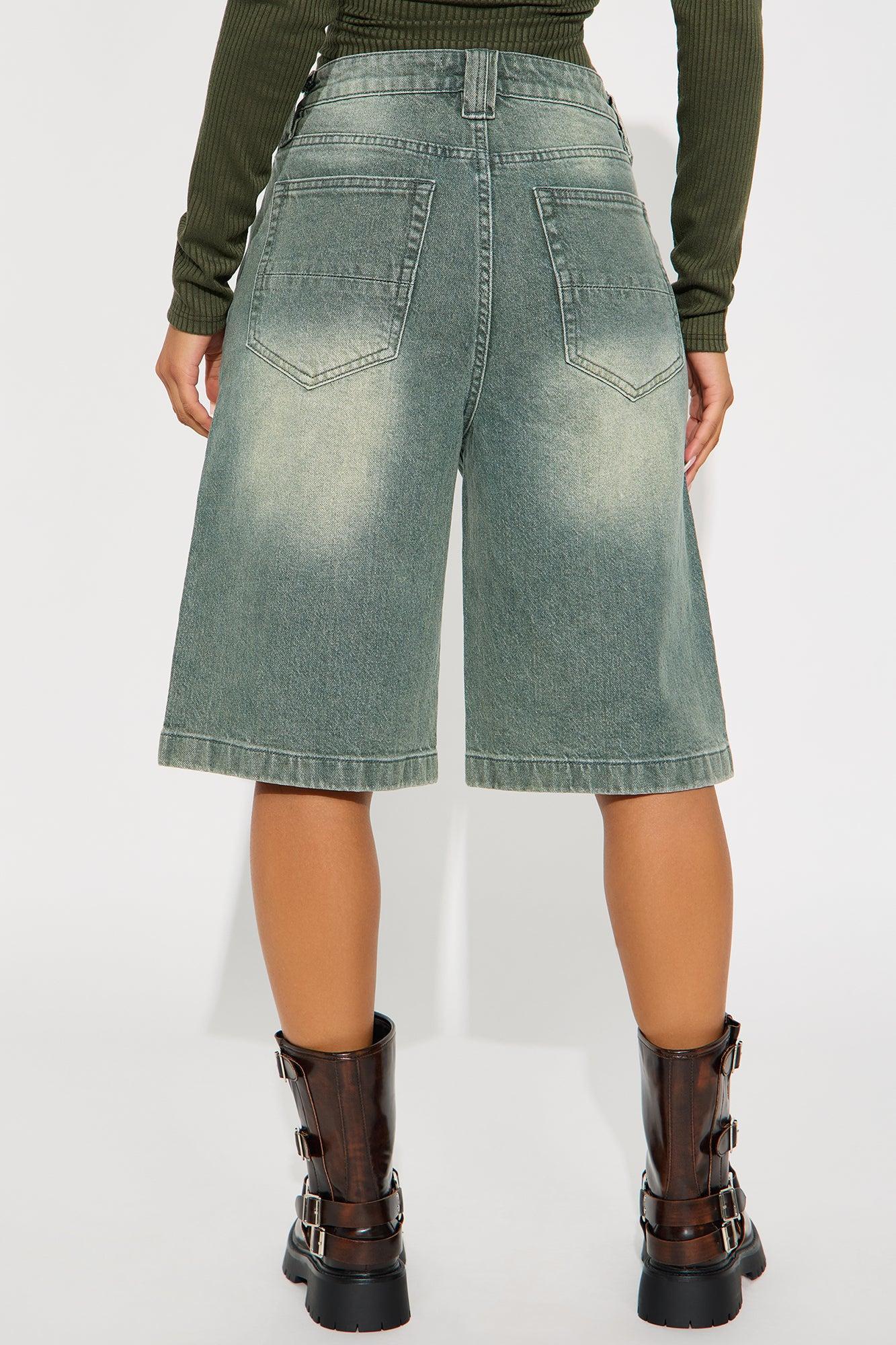 Sophia Denim Jorts - Olive Product Image