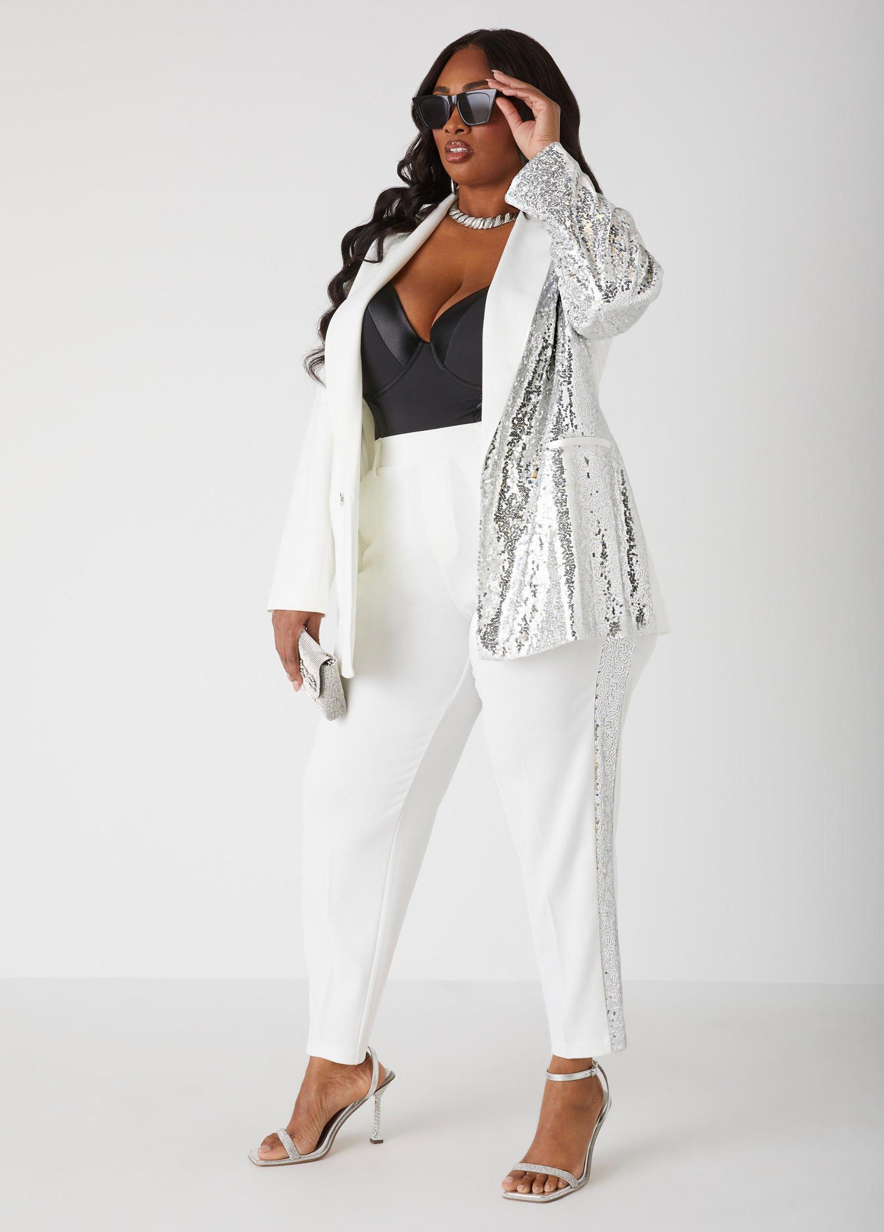 Plus Size Sequined Tapered Pants Ashley Stewart Product Image