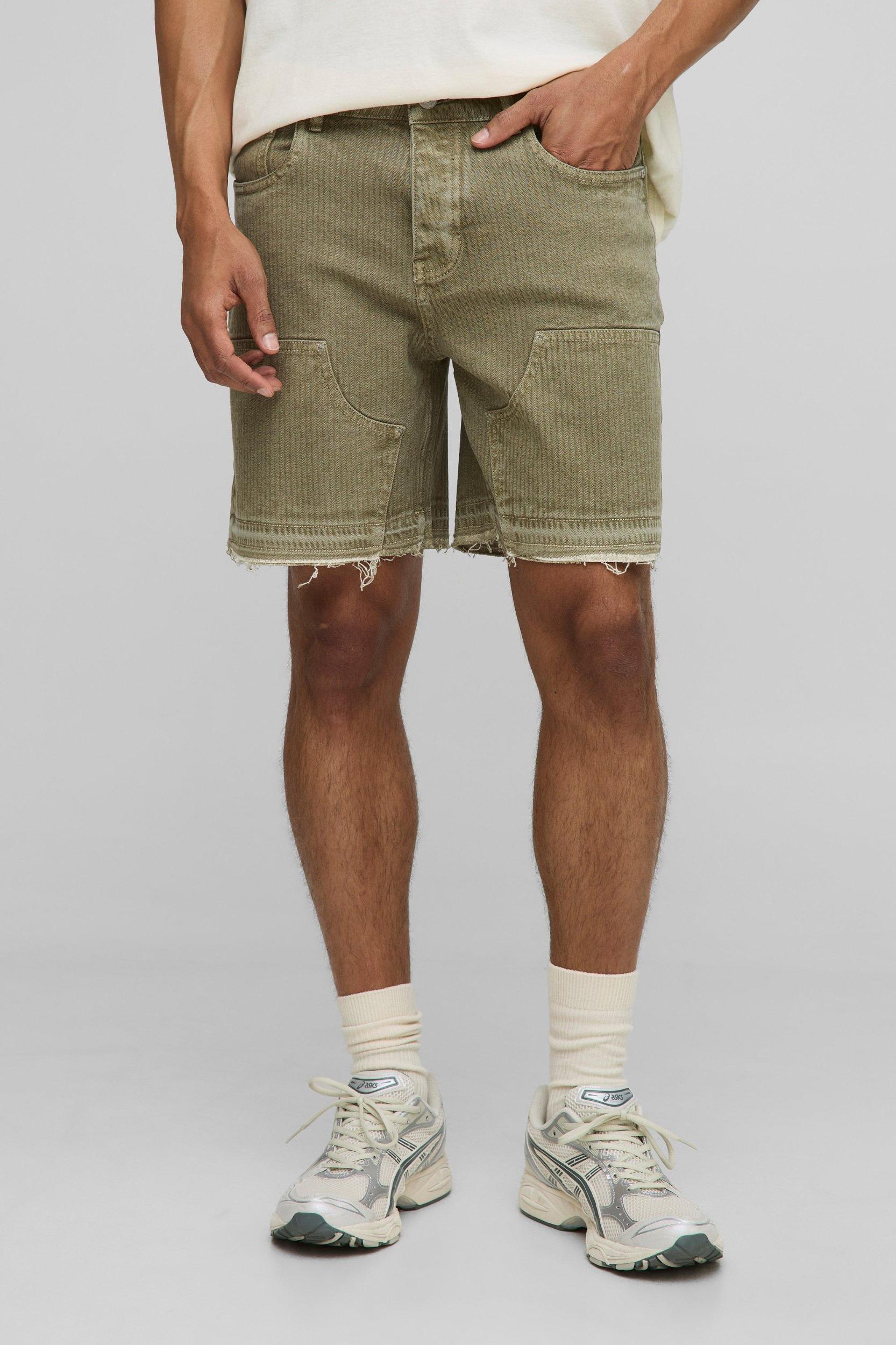 Relaxed Herringbone Twill Carpenter Shorts | boohooMAN USA Product Image