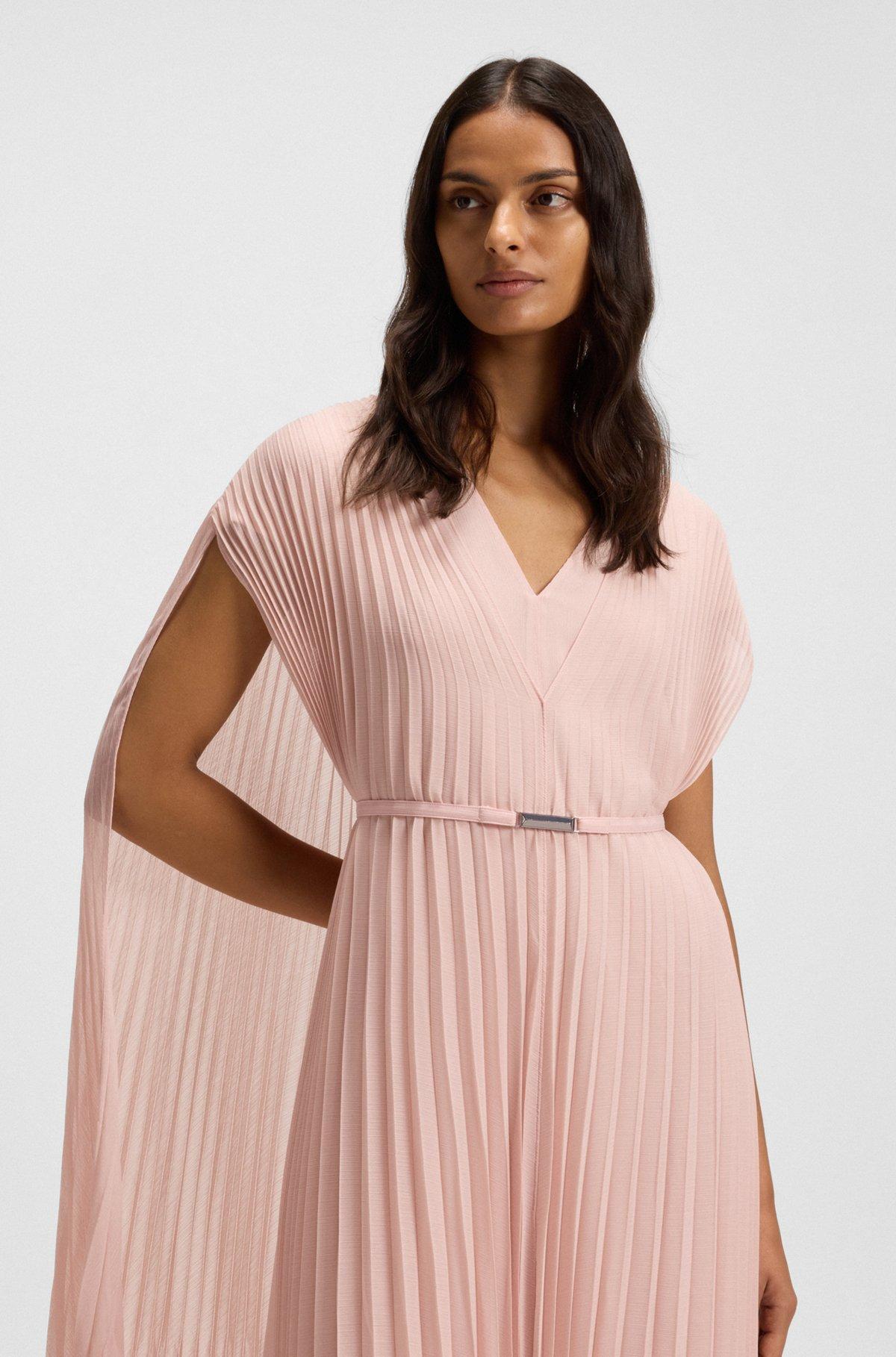 BOSS - Belted dress in crinkle chiffon with overlay - Light Purple Product Image