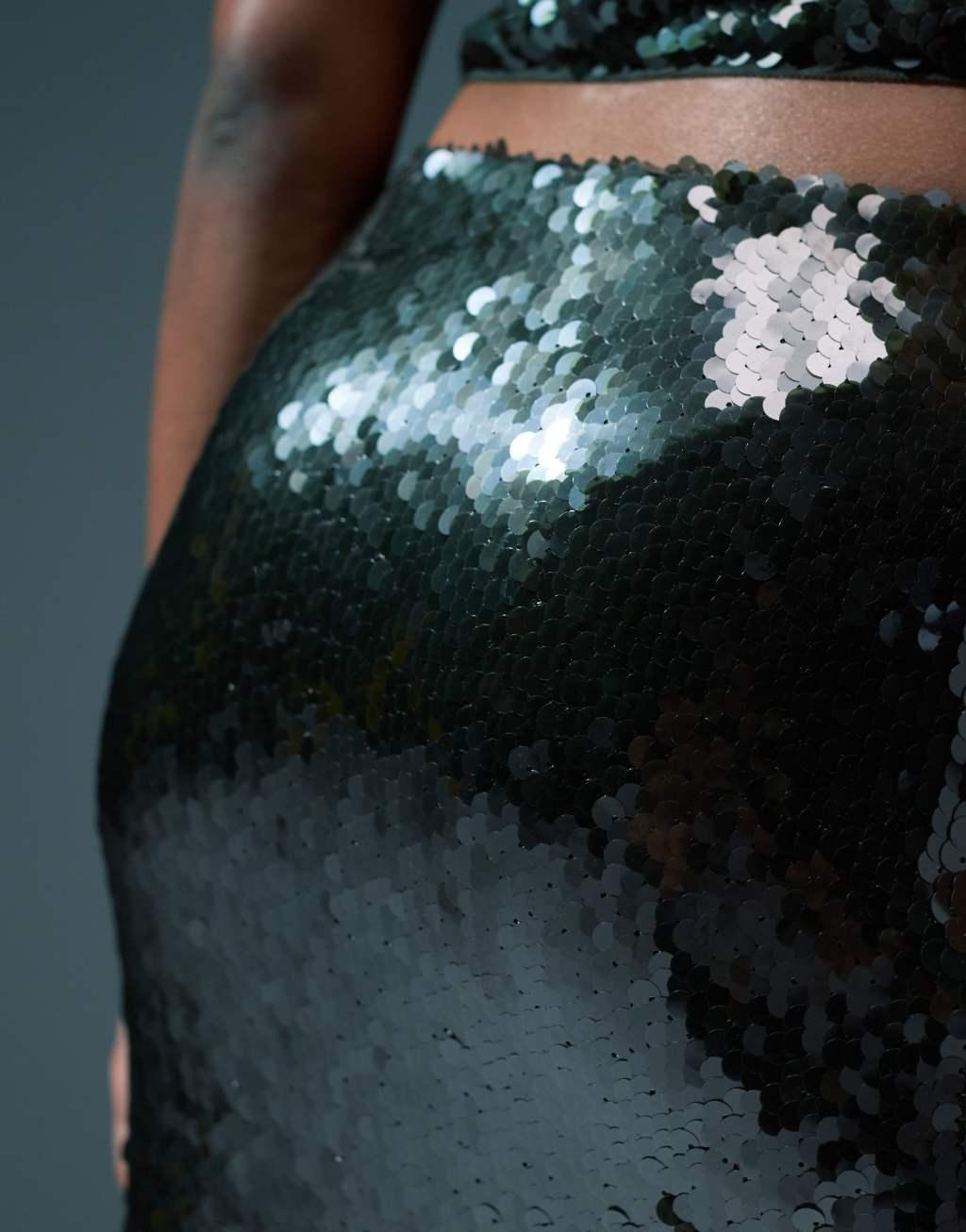 ASOS DESIGN sequin maxi skirt in forest green - part of a set Product Image