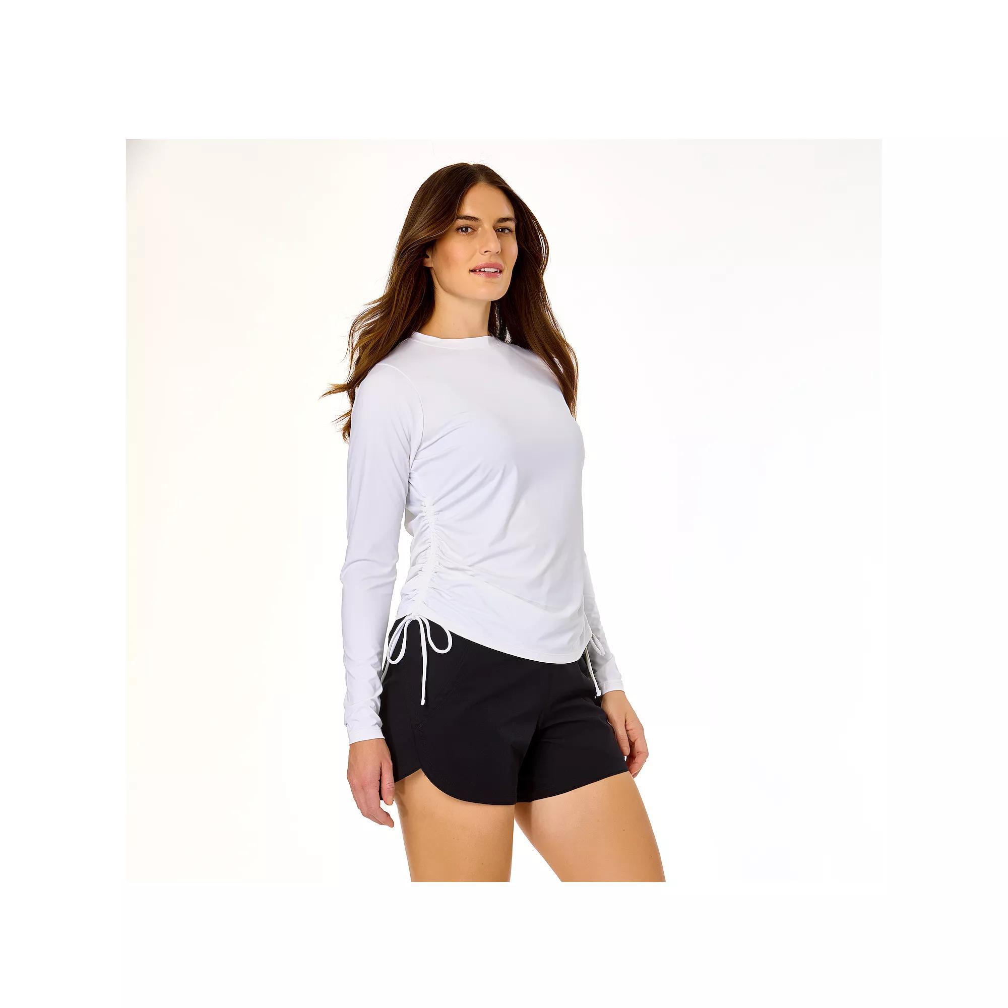 Women's Lands' End Side Shirred Tunnel Tie Sun Shirt Rash Guard, Size: XL, White Product Image
