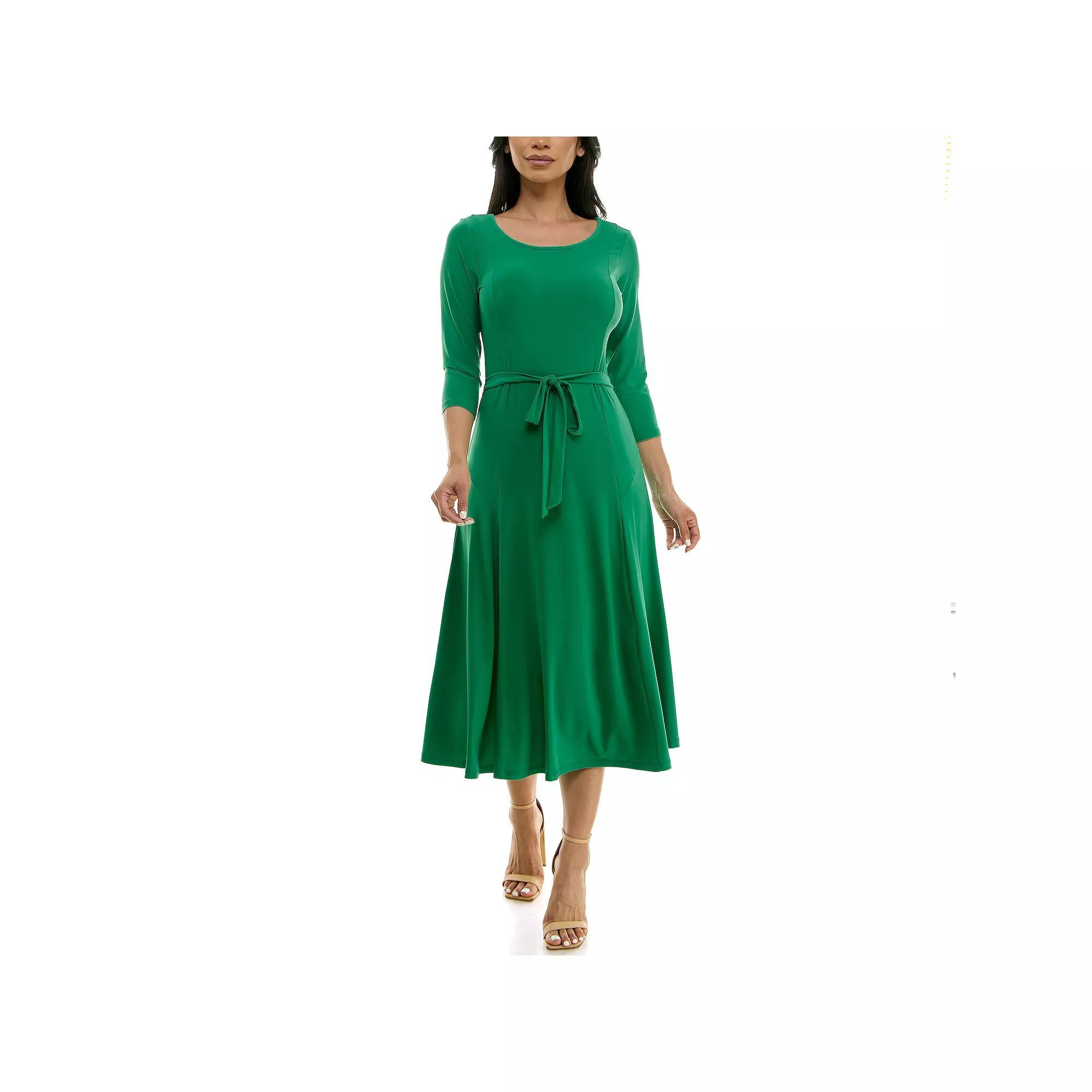 Women's Nina Leonard Sylvia Midi Dress with Sash, Size: Medium, Bright Green Product Image