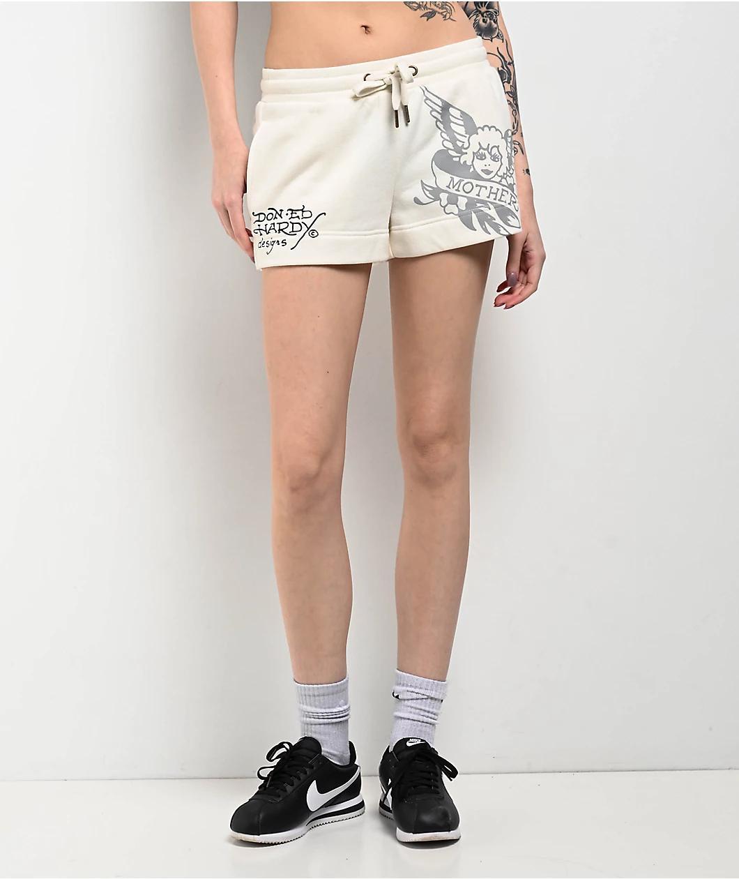 Ed Hardy Sacred Heart Ivory Sweat Shorts Product Image