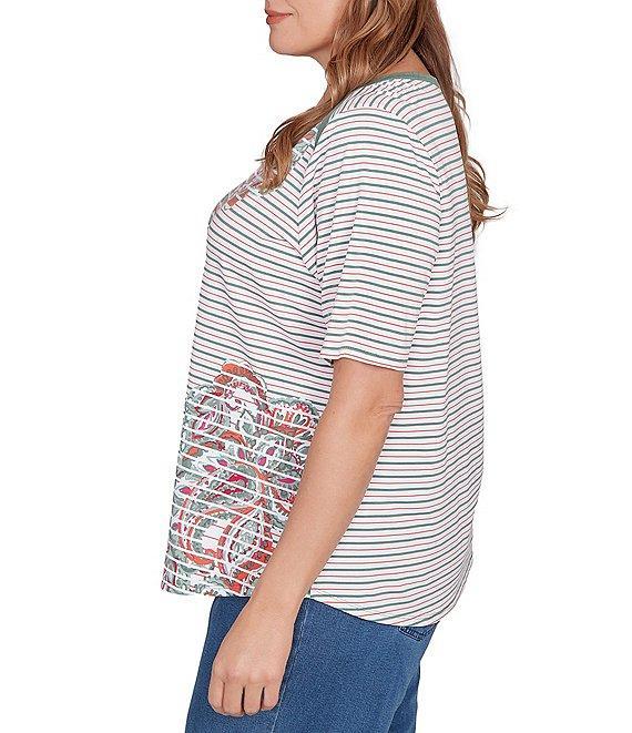 Ruby Rd. Plus Size Paisley Stripe Envelope Neck Short Sleeve Top Product Image