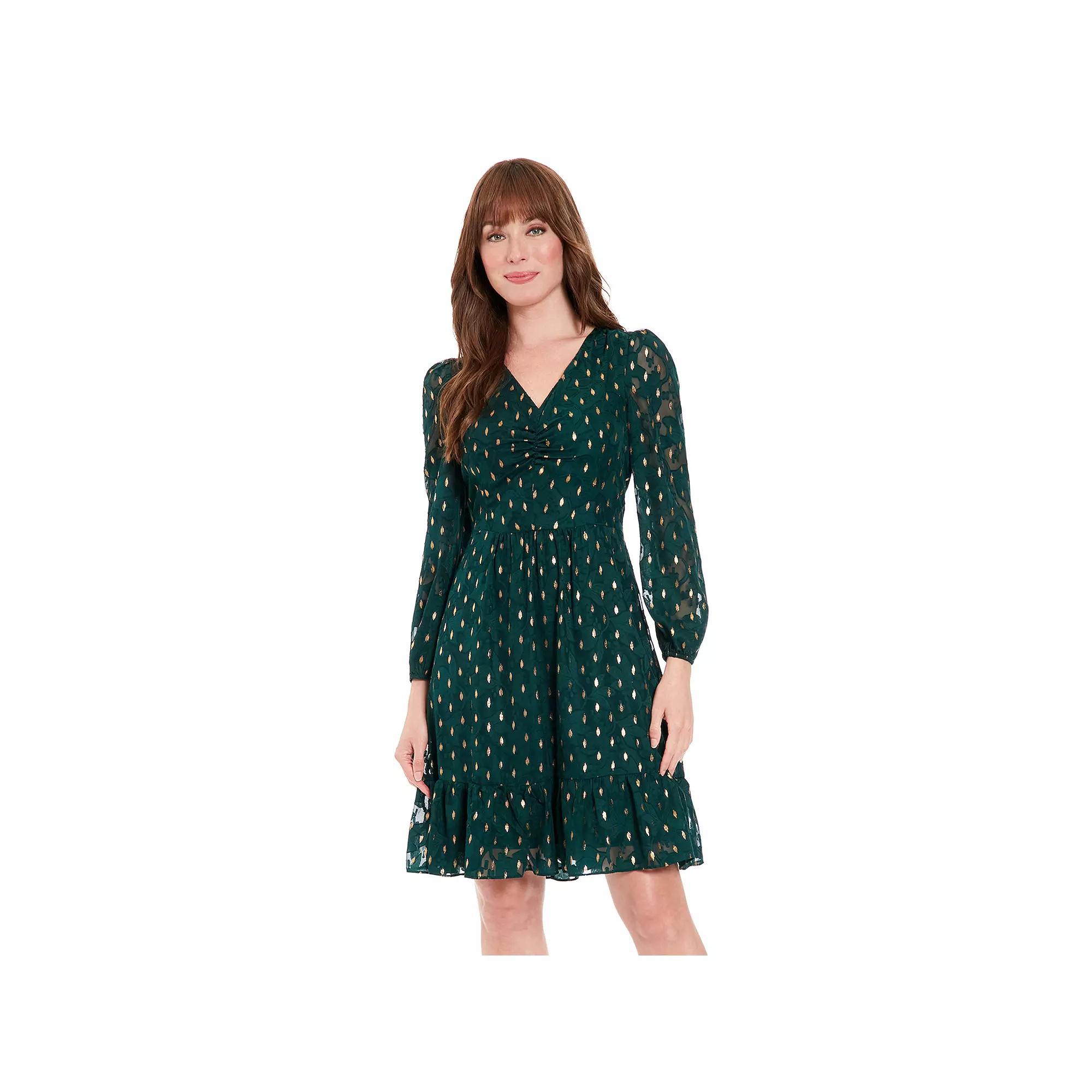 Womens London Times V-Neck Bishop-Sleeve Tiered Dress Product Image