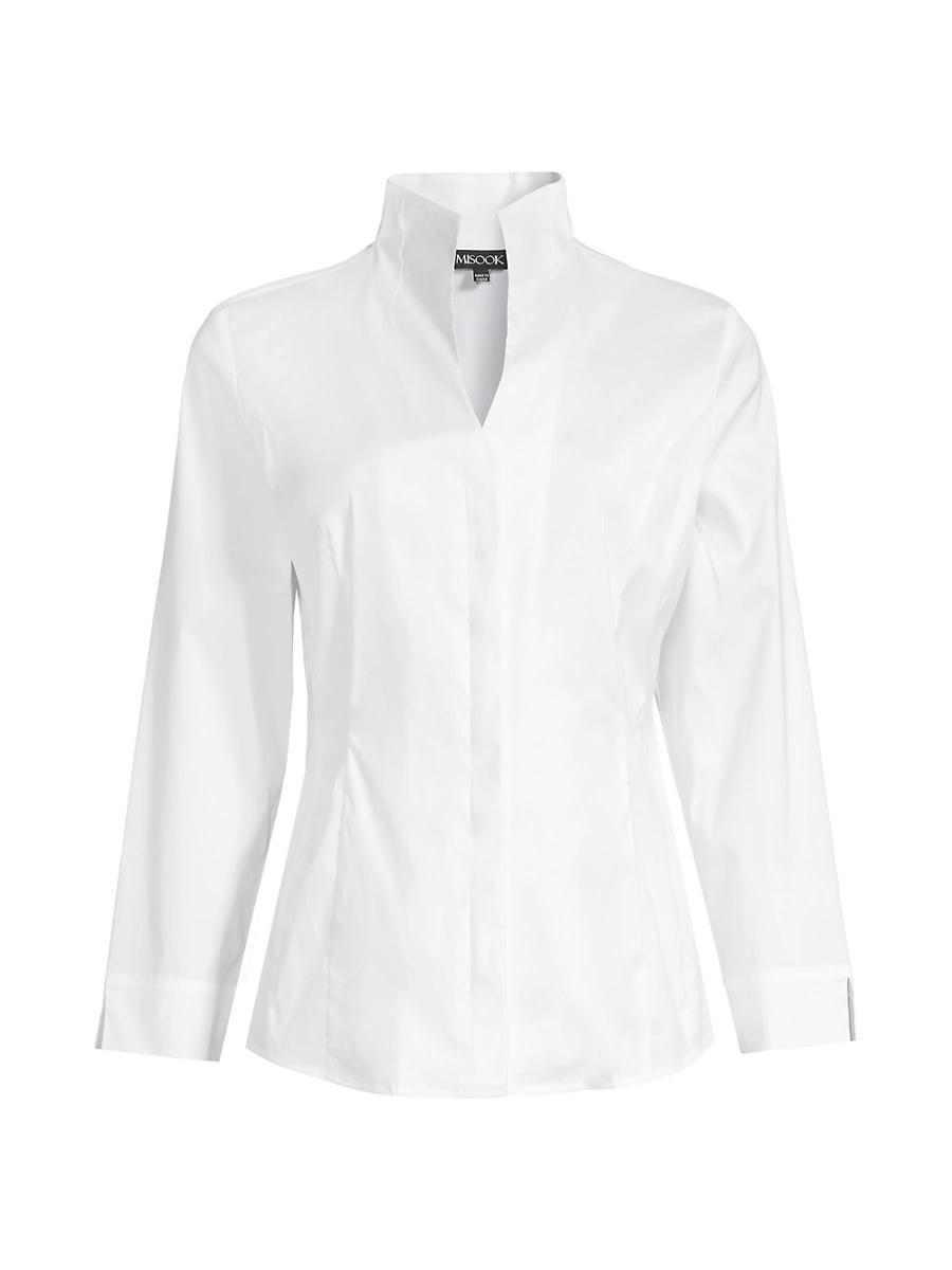 Womens Stretch Cotton Button-Front Blouse Product Image