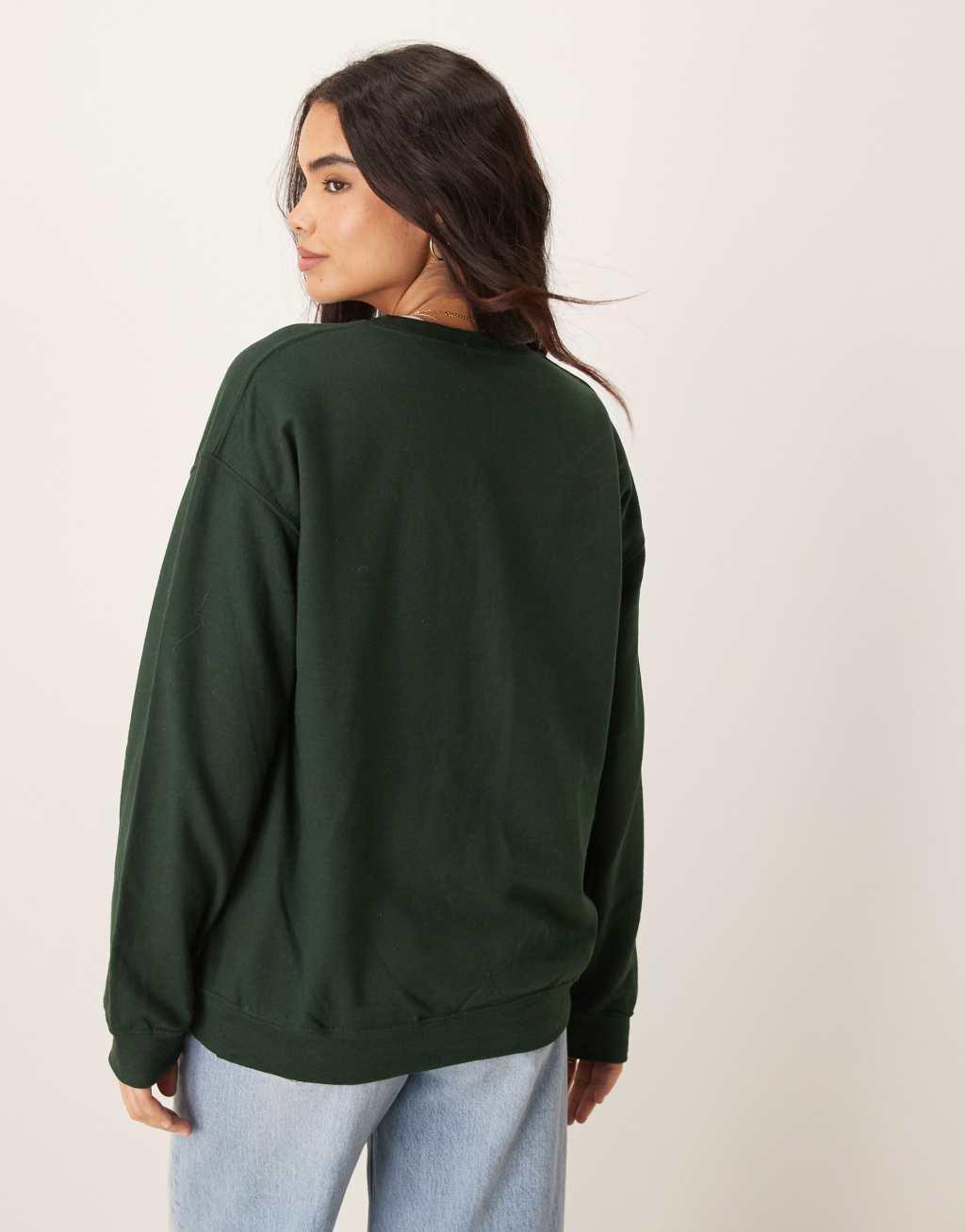 Miss Selfridge New York graphic sweatshirt in green Product Image
