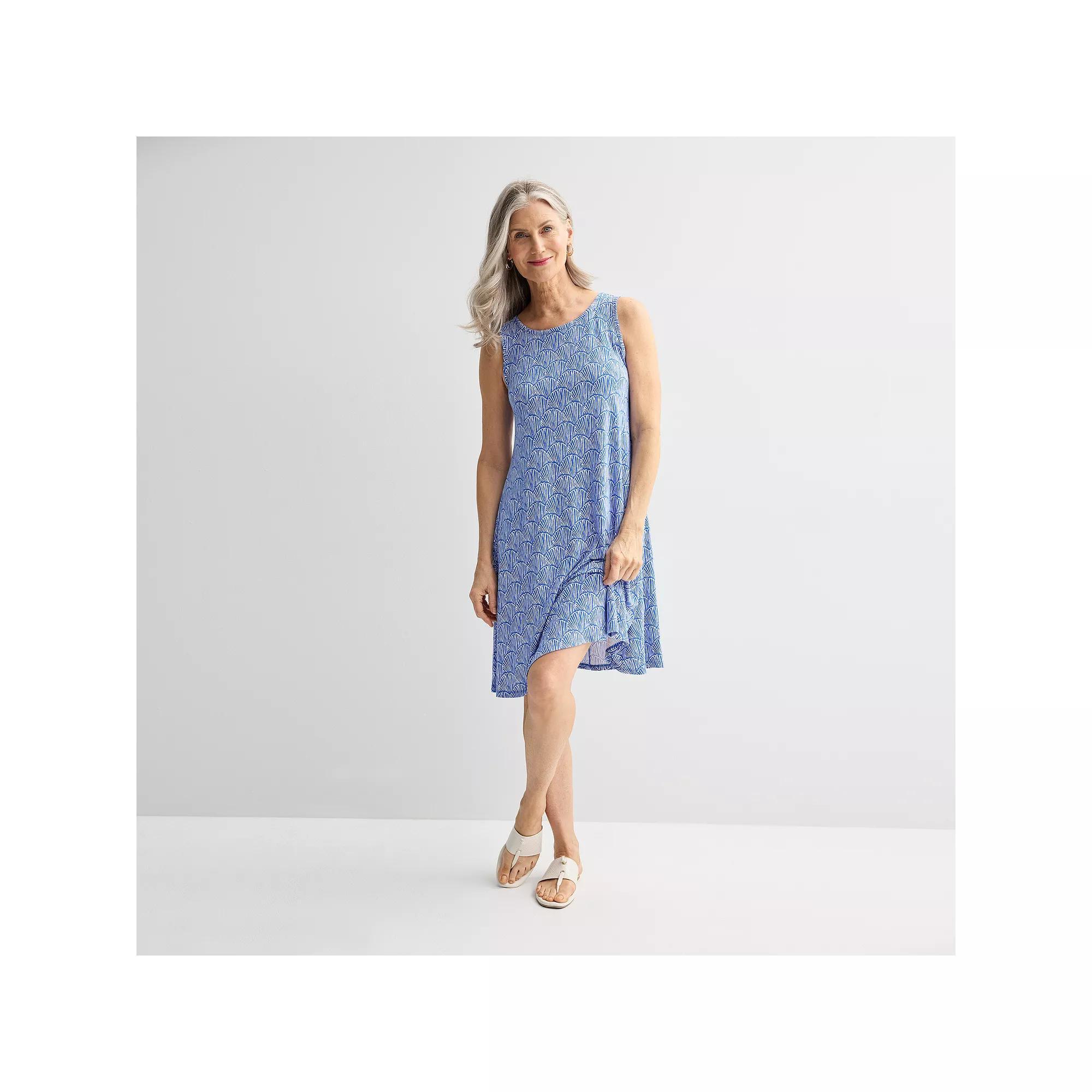 Petite Croft & Barrow® Sleeveless Tank Swing Dress, Women's, Size: XXL Petite, Blue White Tile Product Image