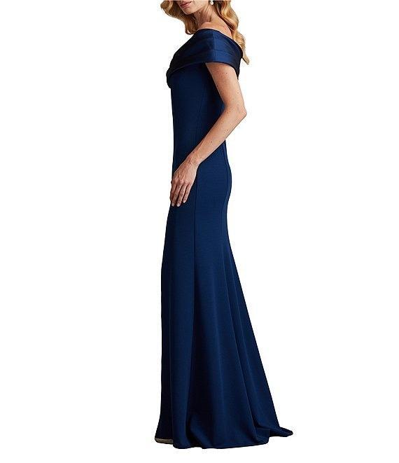 Tadashi Shoji Pleated Taffeta Off the Shoulder Mix Media Aline Gown Product Image