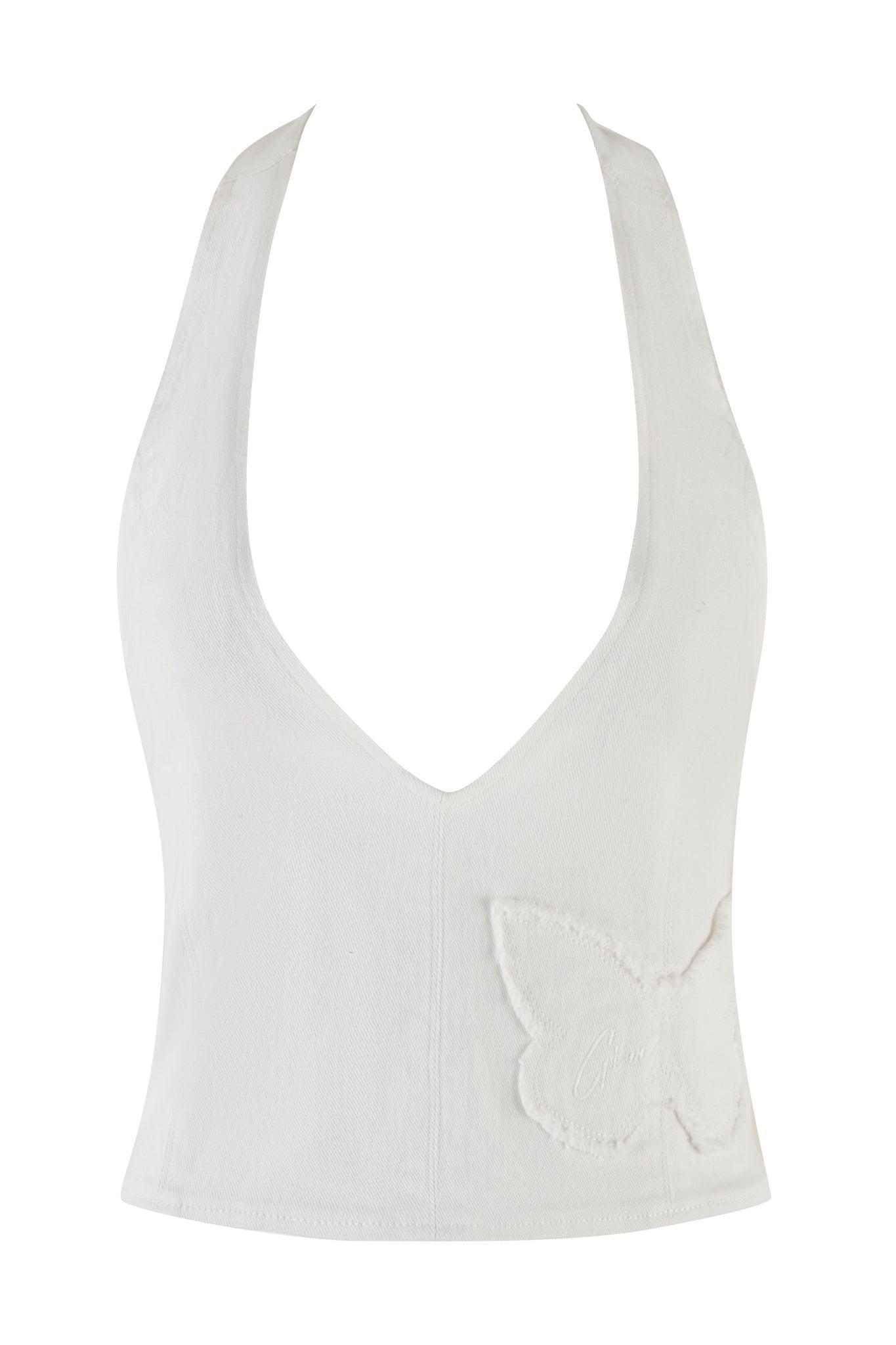 SAFFIYAH TOP - WHITE : DENIM Product Image
