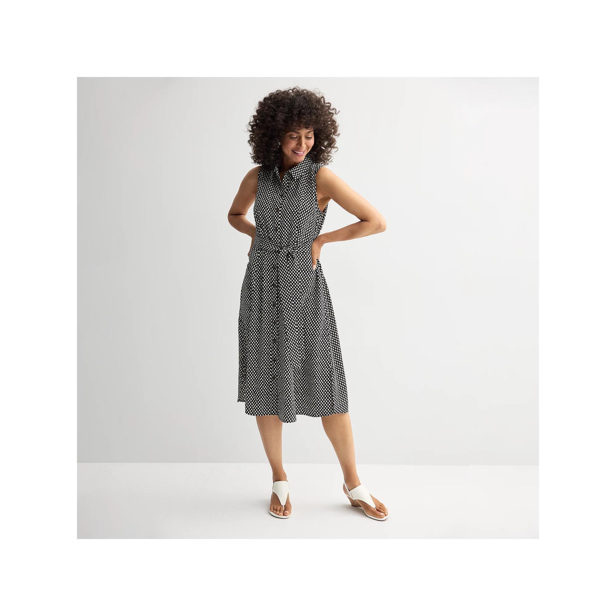 Women's Croft & Barrow® Y-Neck Shirtdress, Size: XXL, Black Tiny Geo Product Image