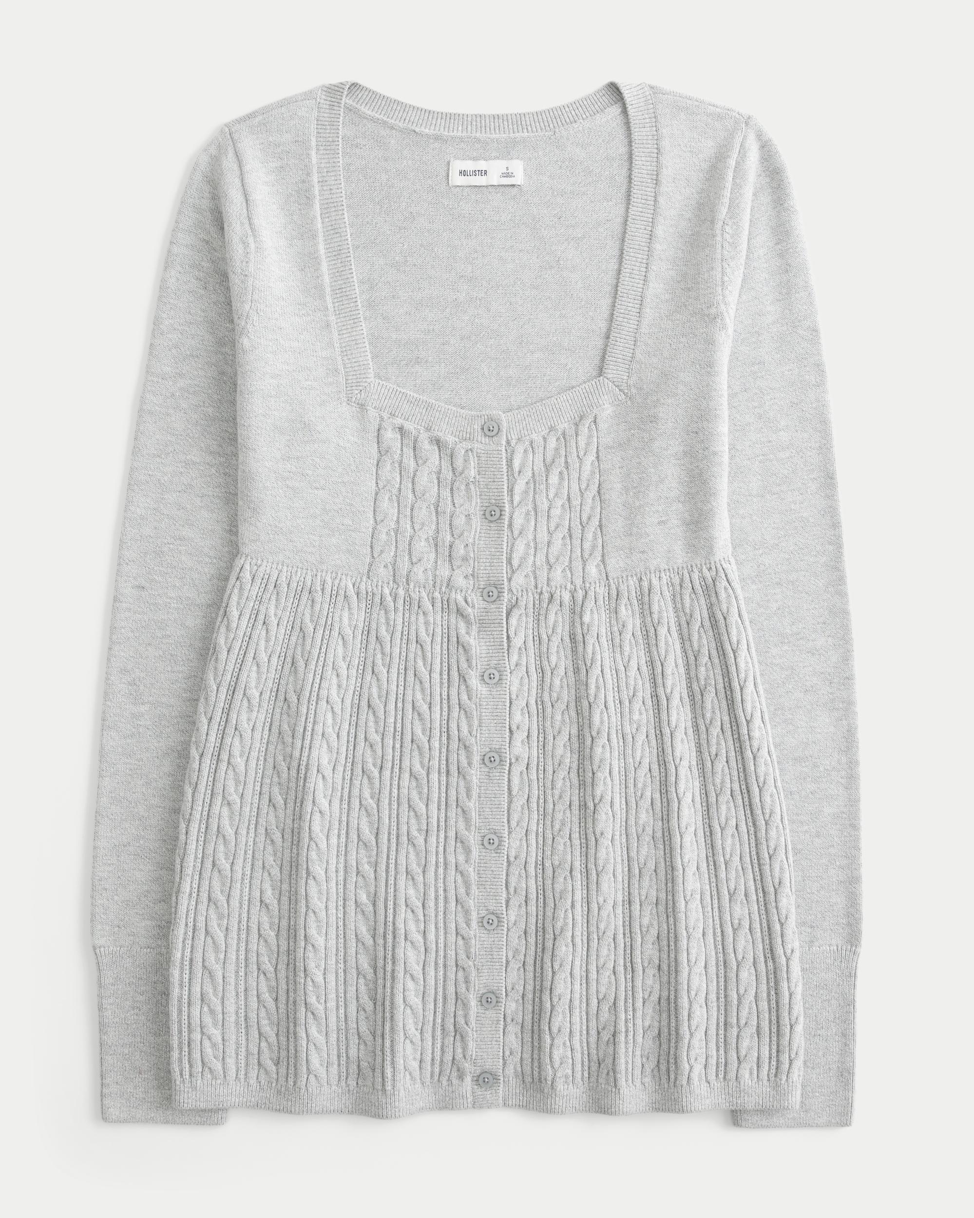 Easy Long-Sleeve Square-Neck Babydoll Sweater Product Image