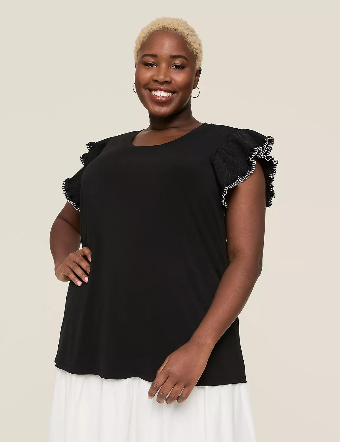 Ruffle Sweater-Sleeve Scoop-Neck Top Product Image