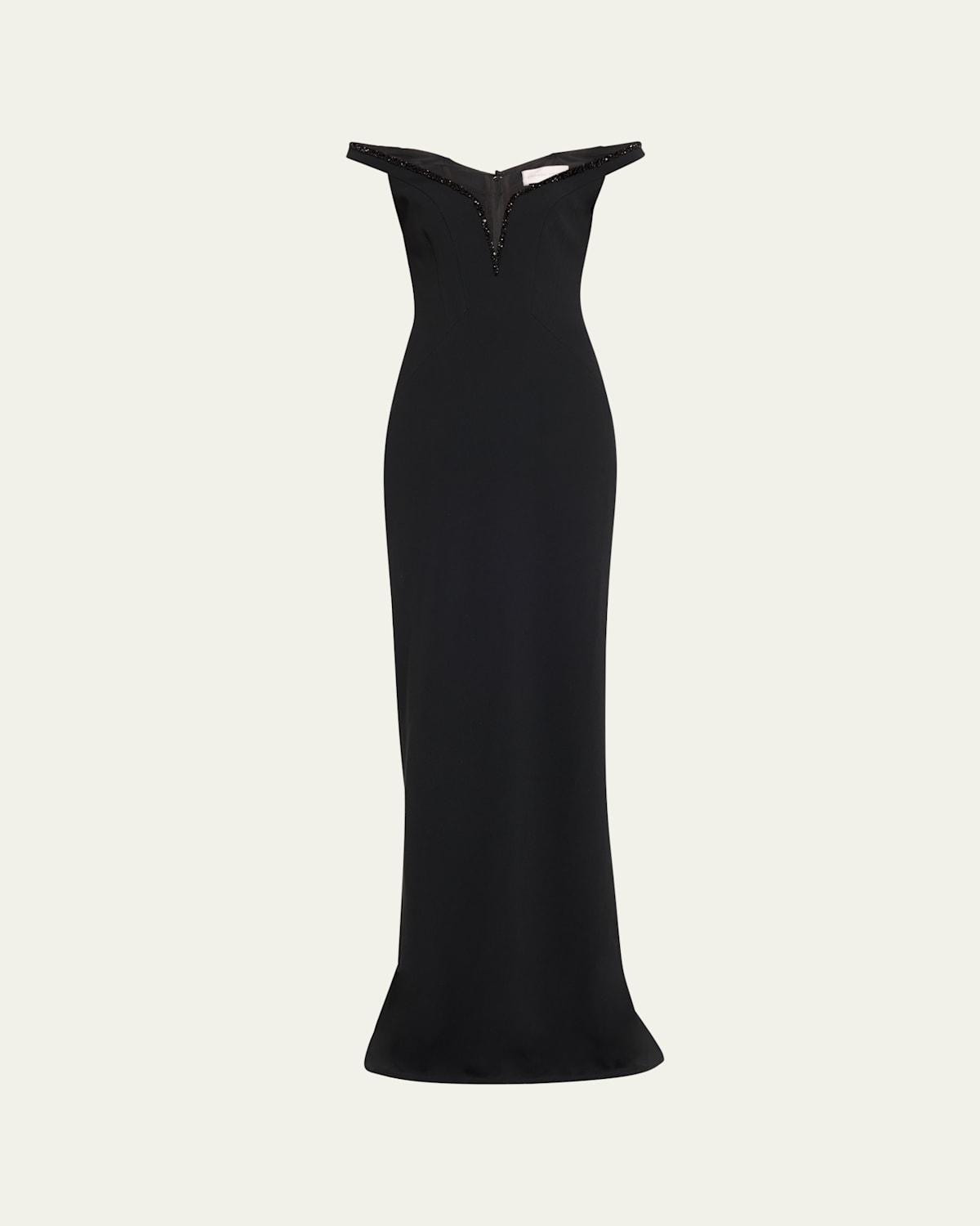 PAMELLA ROLAND Off-the-shoulder Crepe Gown In Black Product Image