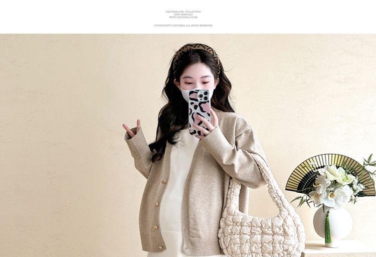 Maternity Set: Round Neck Mock Two-Piece Two Tone Buttoned Sweater + High Waist Slit Wide Leg Pants Product Image