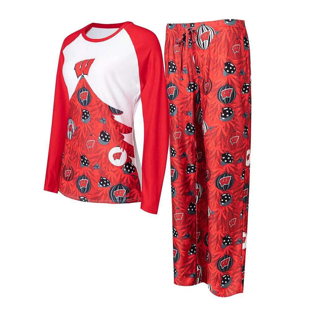 Women's Concepts Sport Red Wisconsin Badgers Tinsel Ugly Sweater Long Sleeve T-Shirt & Pants Sleep Set, Size: XL Product Image