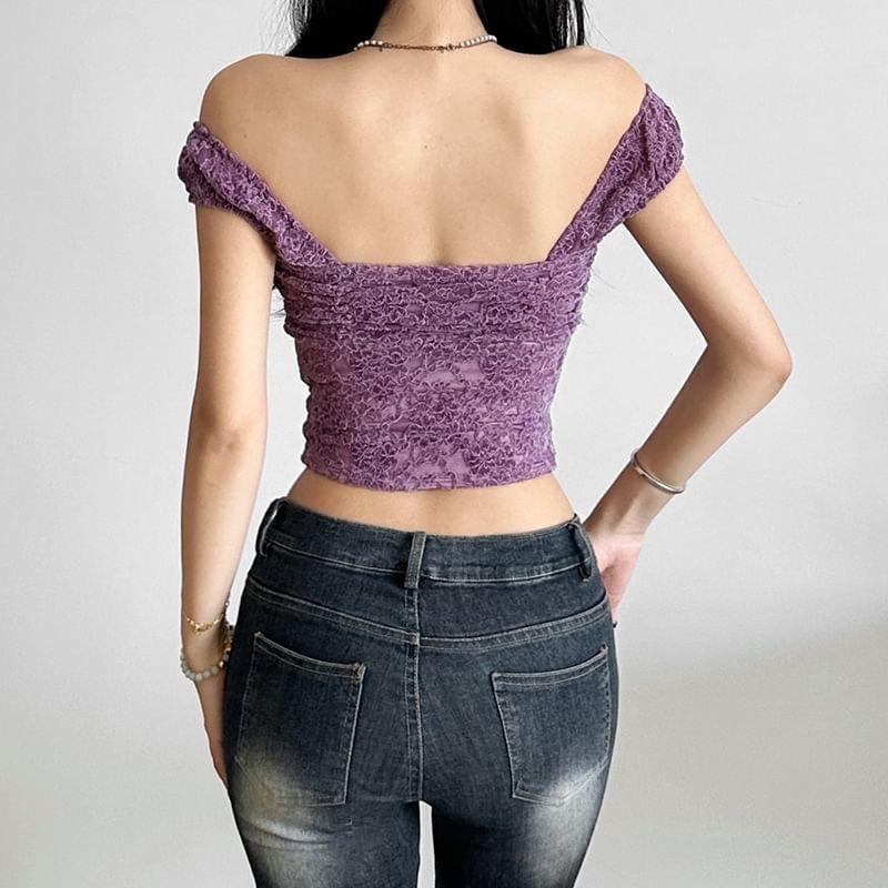 Off Shoulder Ruffle Sleeve Lace Floral Bustier Top Product Image
