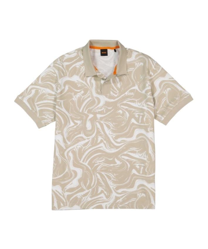 HUGO BOSS Ocean-print Cotton Polo Shirt In Nude Product Image