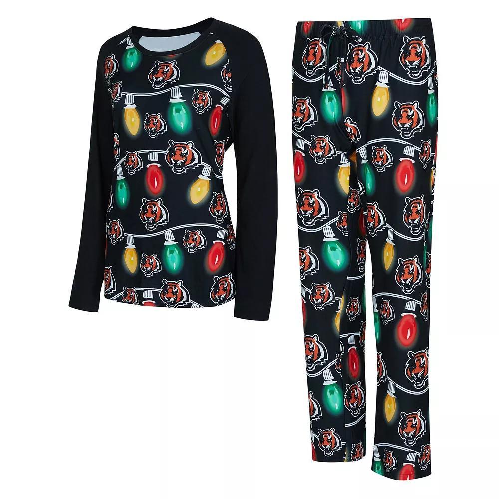 Women's Concepts Sport Cincinnati Bengals Garland Knit Raglan Long Sleeve T-Shirt & Pants Set, Size: 2XL, Black Product Image