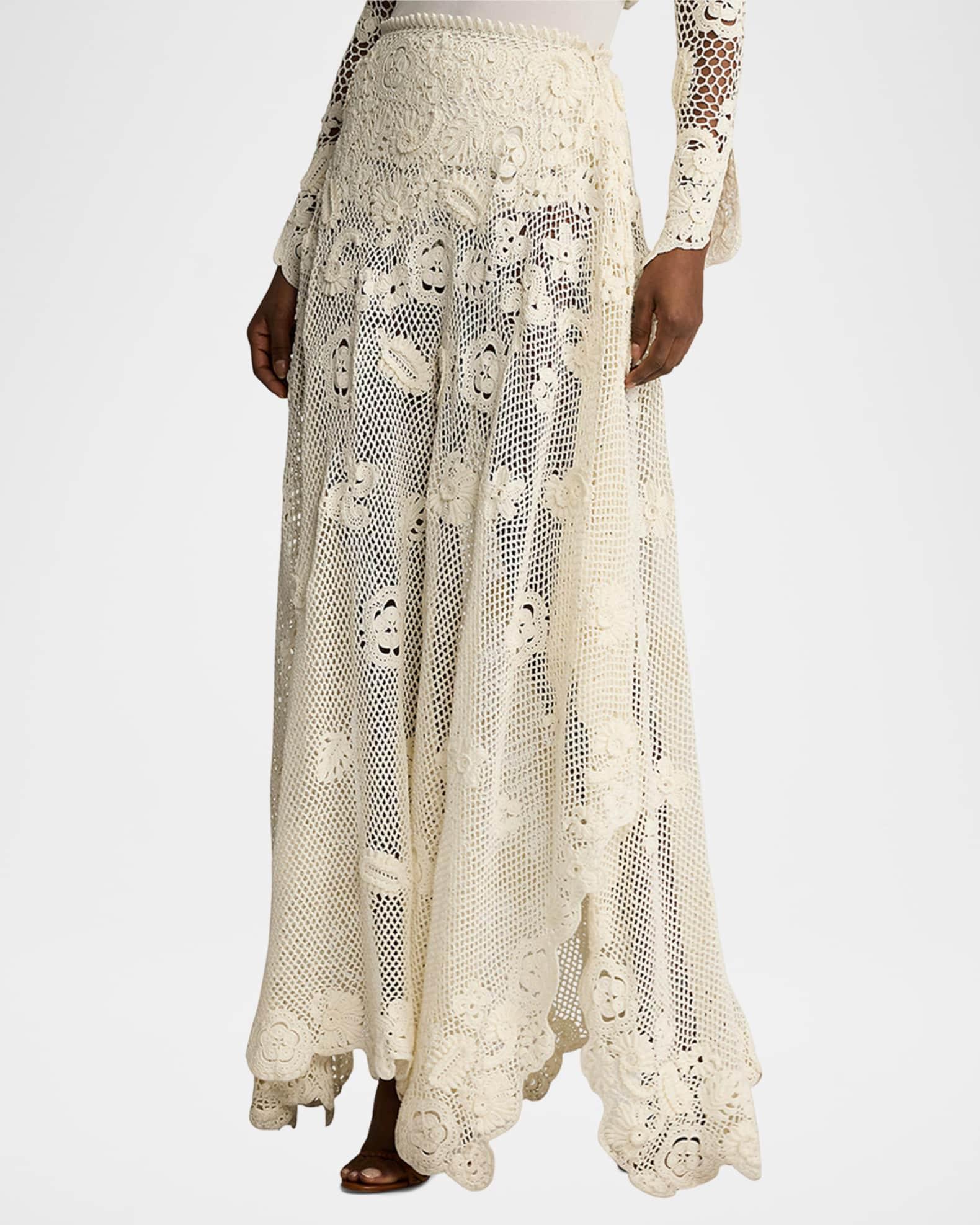 Hand-Crocheted Floral Silk Sweater Skirt Product Image