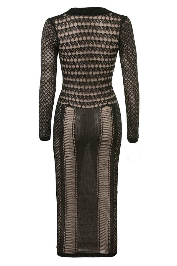 Loula  black plunge open knit midi dress - sale Product Image