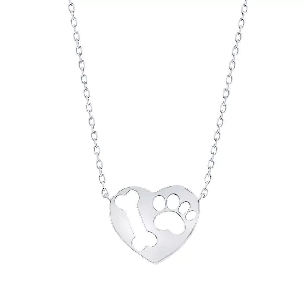 Argento Bella Sterling Silver Paw Print & Bone Heart Pendant Necklace, Women's, Size: 18" Product Image