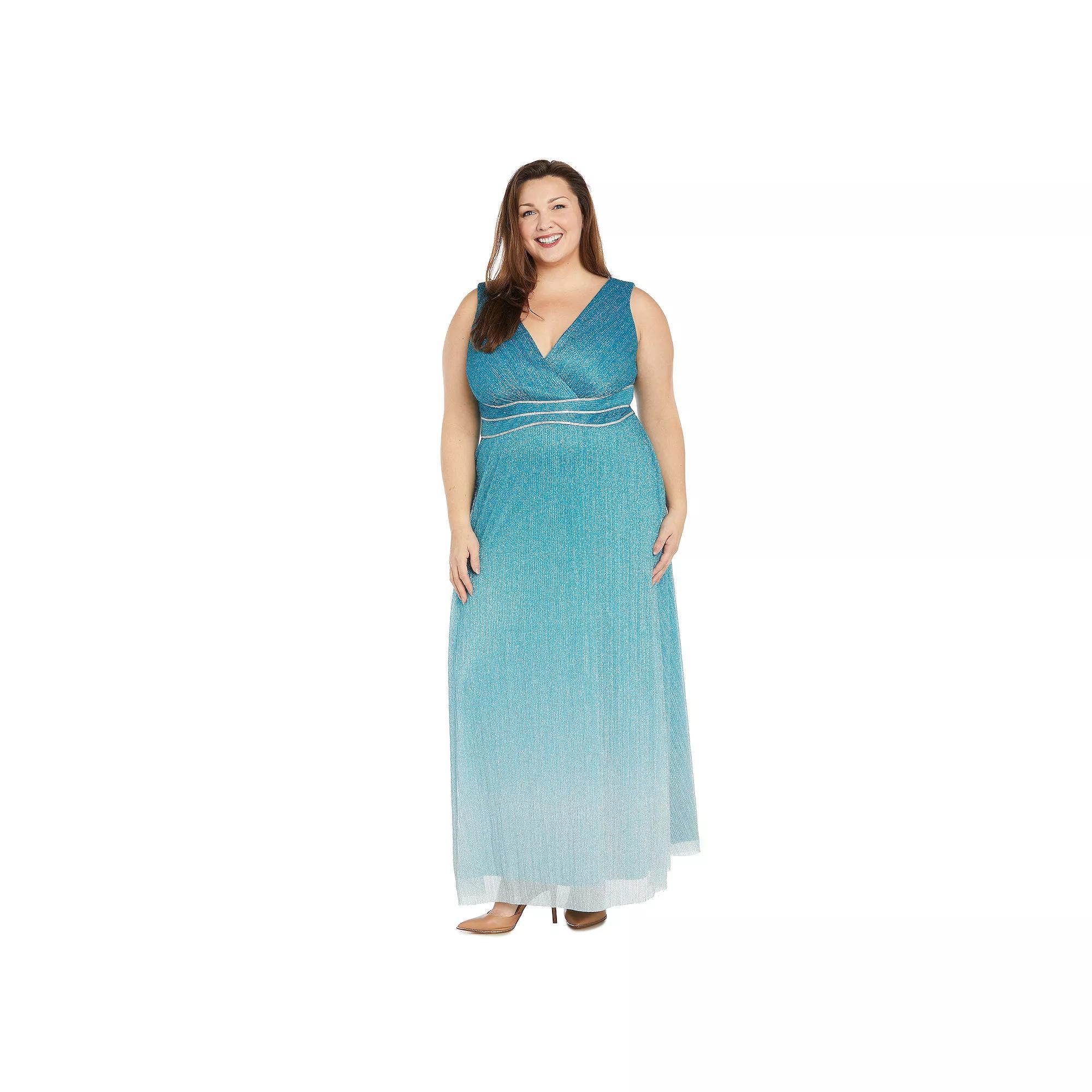 Plus Size R&M Richards Sculpted Rhinestone Waist Detail With Ombre Mesh Dress, Women's, Size: 22 W, Turquoise Product Image
