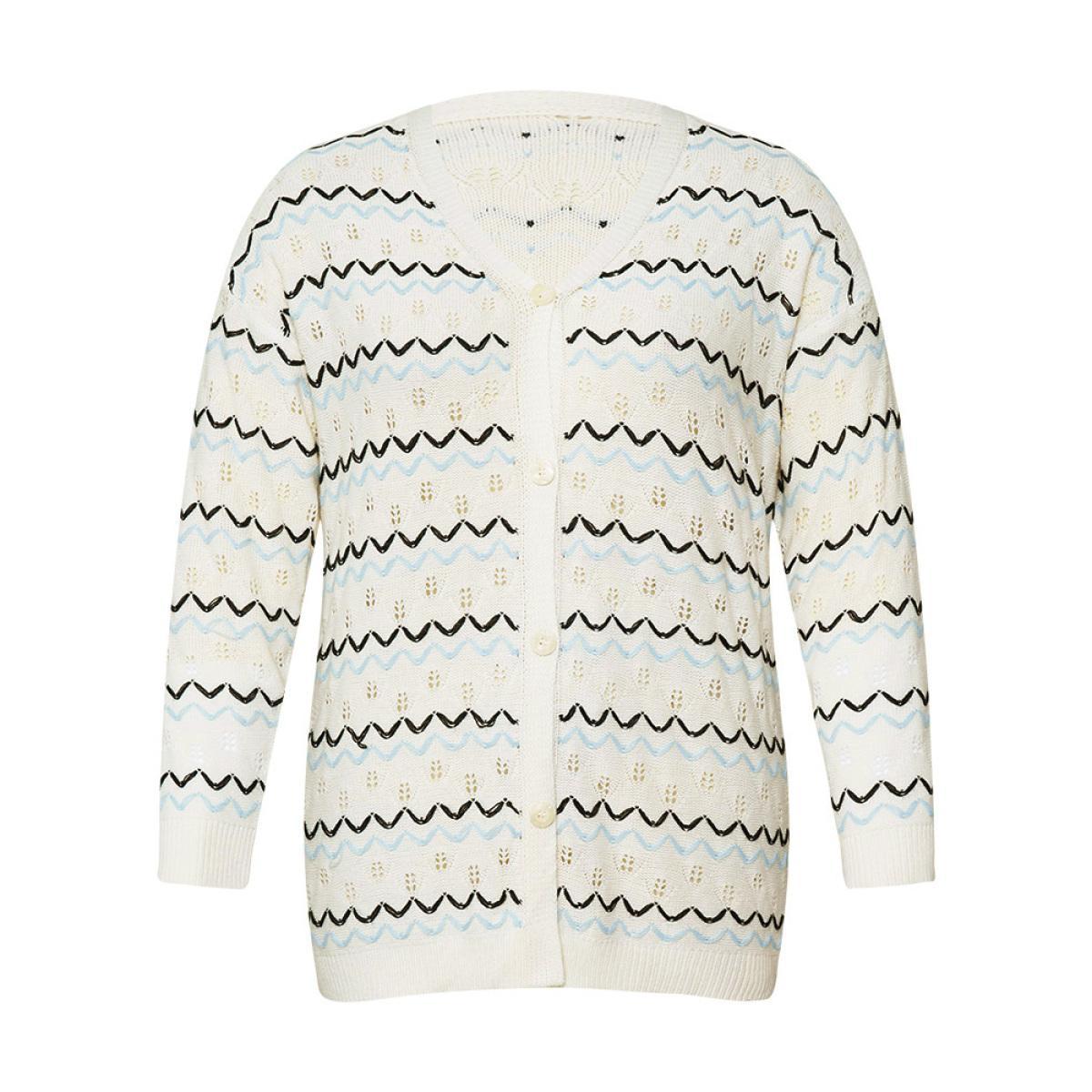 Plus Size UltraCool Wave Striped Eyelet Button Through Cardigan Beige Women Casual Loose Long Sleeve Everyday Cardigans BloomChic 28/5X Product Image