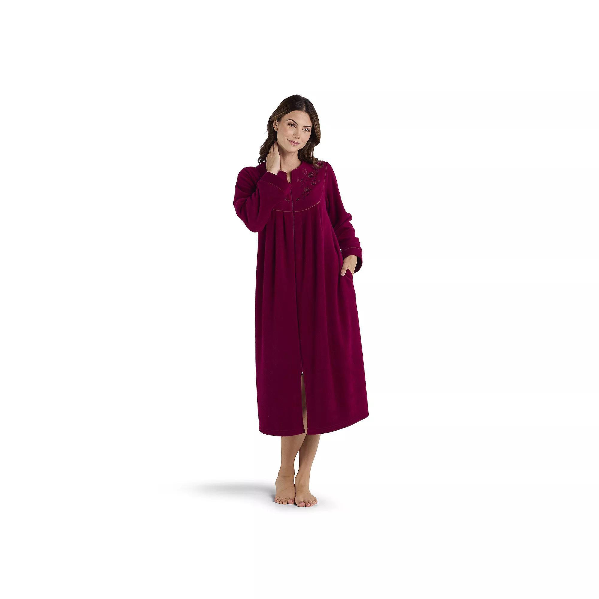 Petite Miss Elaine Essentials Micro Fleece Long Zip Robe, Women's, Size: Large Petite, Red Product Image