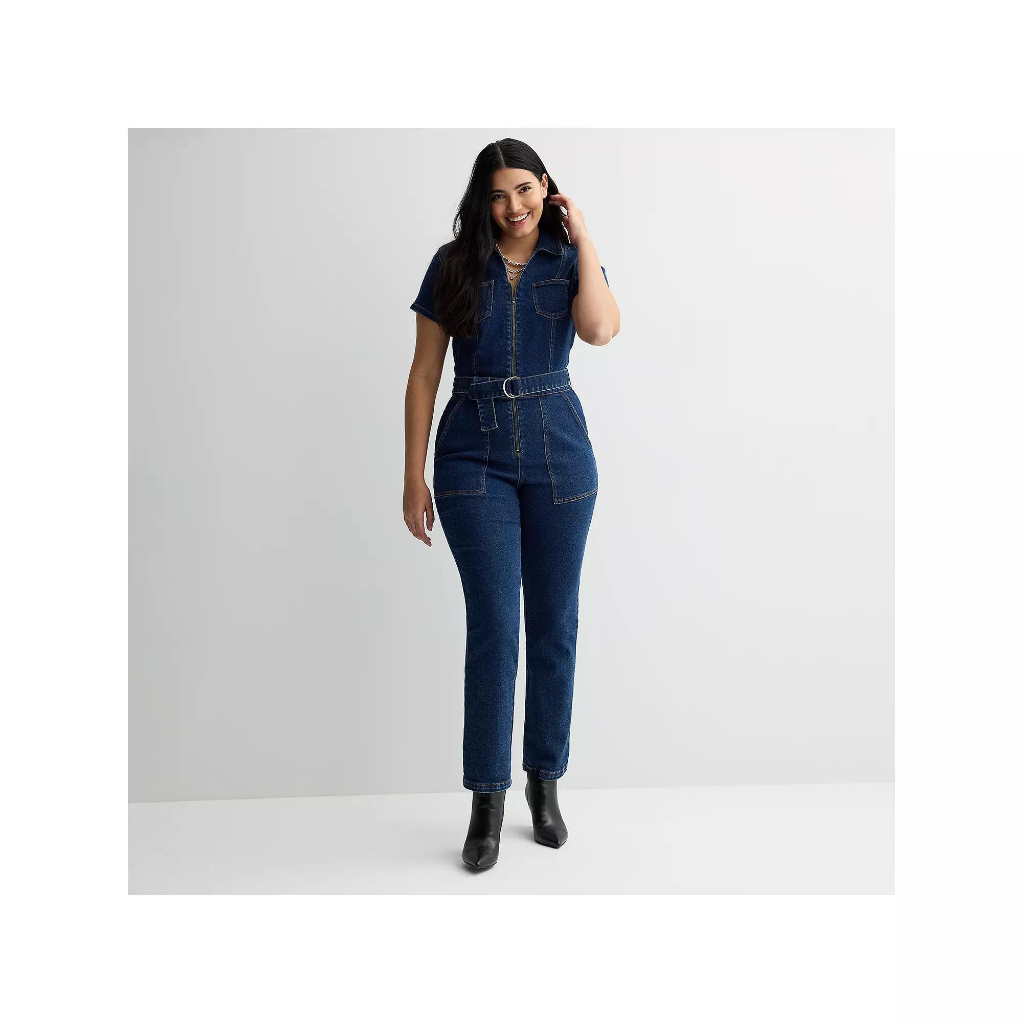 Women's INTEMPO™ Denim Zip Jumpsuit, Size: 16, Dark Blue Product Image