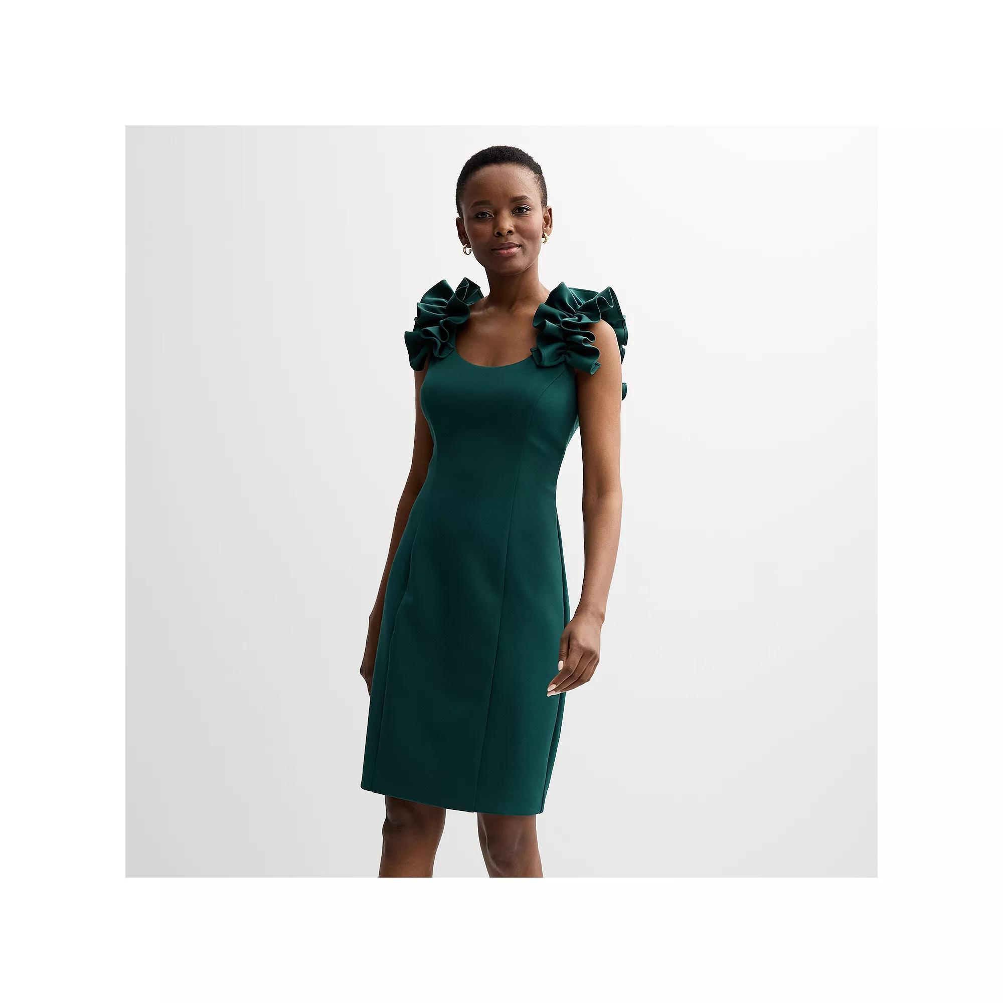 Women's Donna Ricco Sleeveless Ruffle Shoulder Midi Dress, Size: 6, Hunter Product Image