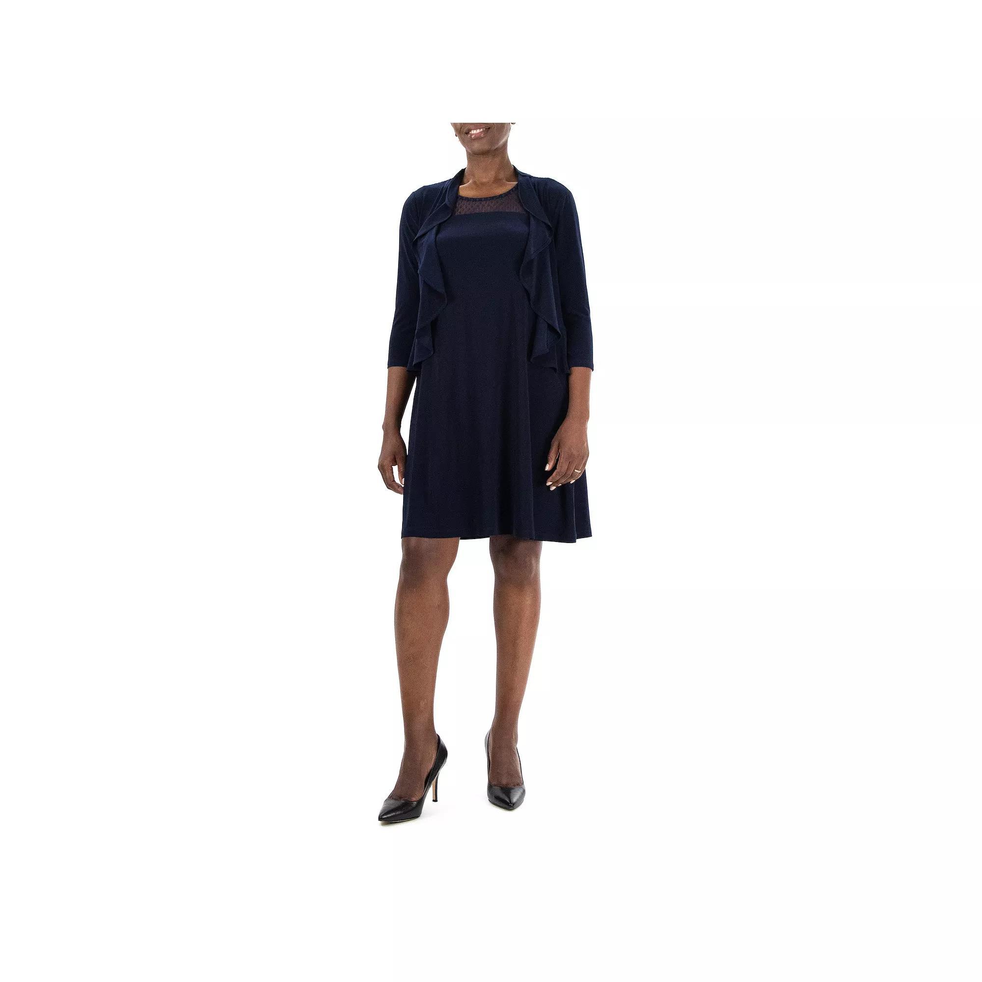 Women's Nina Leonard Ruffle Bolero & Dress Set, Size: XL, Blue Product Image