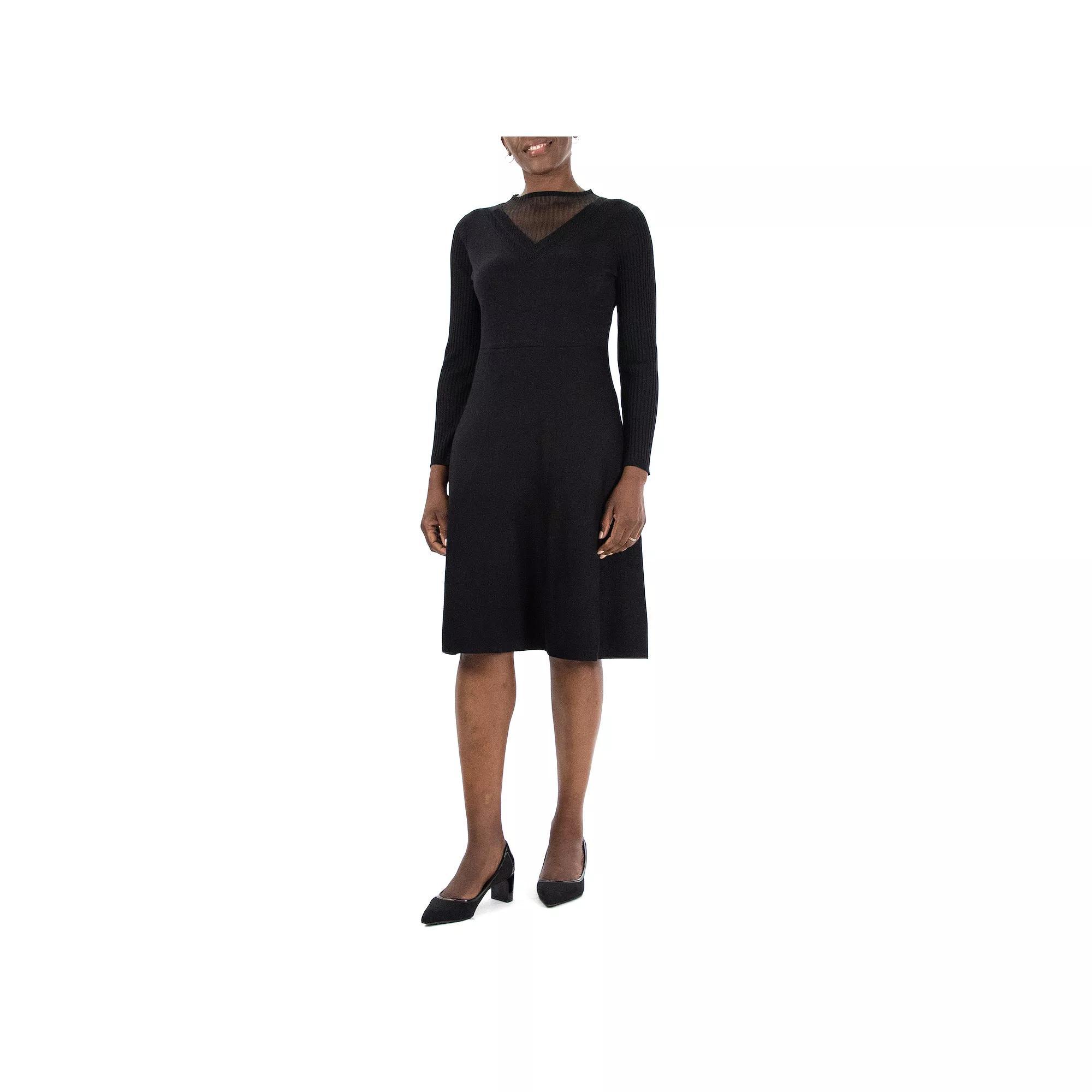 Women's Nina Leonard Mockneck Long Sleeve Sweater Dress, Size: XL, Black Product Image