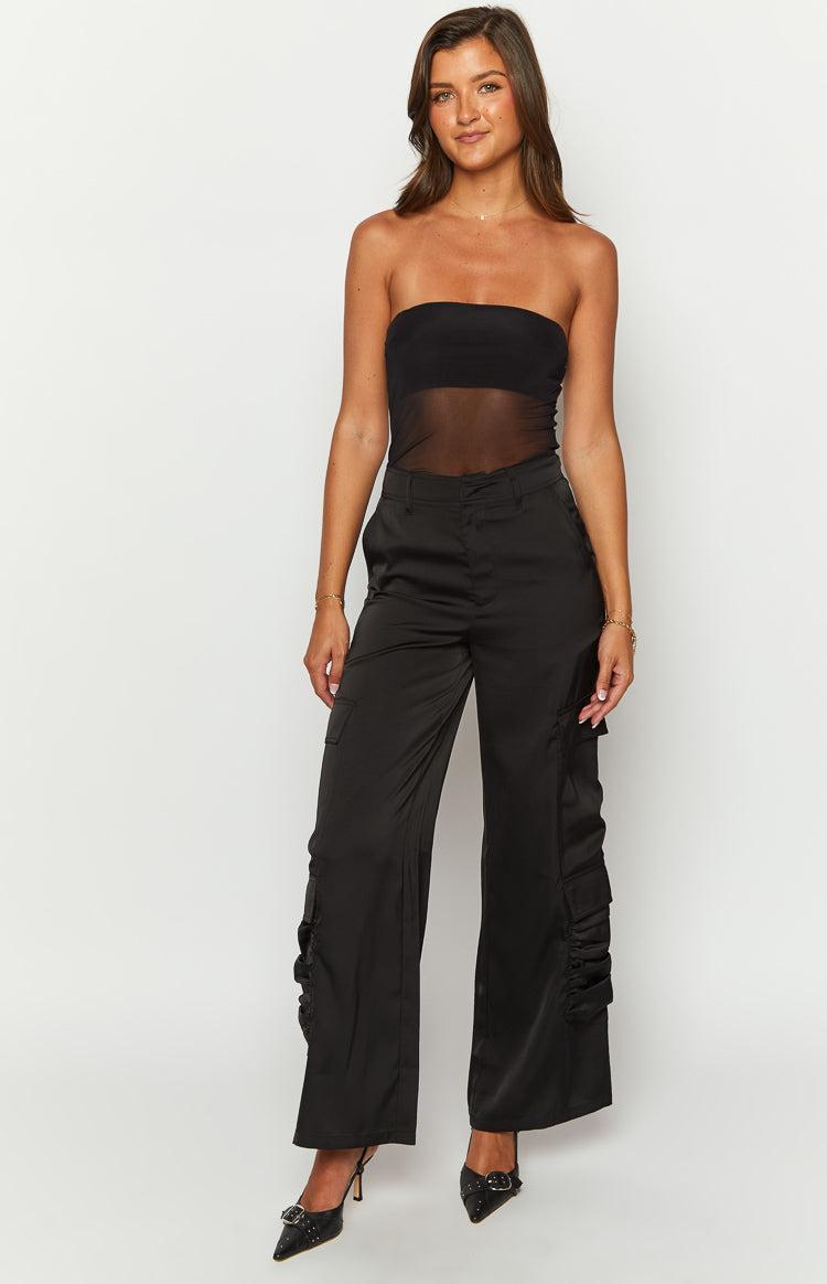 Satin Sapphire Black Cargo Pants Product Image