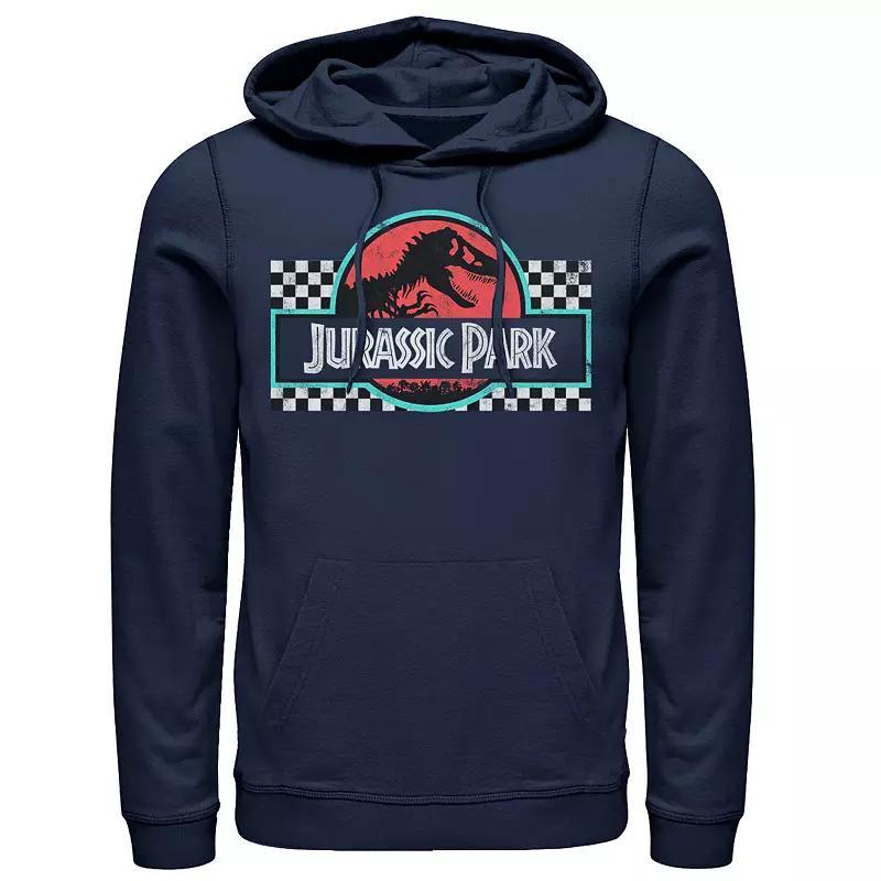 Men's Jurassic Park Retro Colors Checkered Logo Hoodie, Size: Large, Blue Product Image