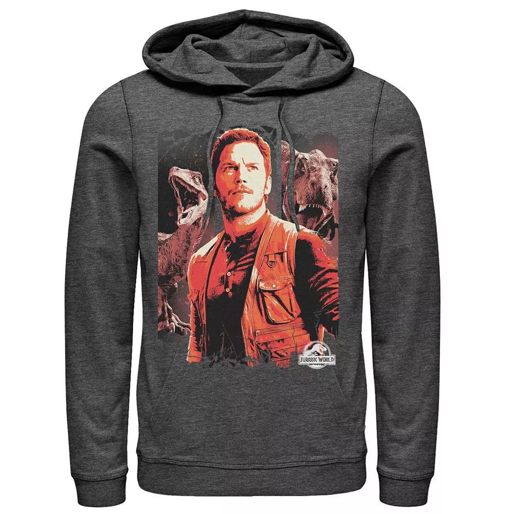Men's Jurassic World Two Owen and Dinosaurs Red Hue Panel Portrait Hoodie, Size: Large, Black Product Image