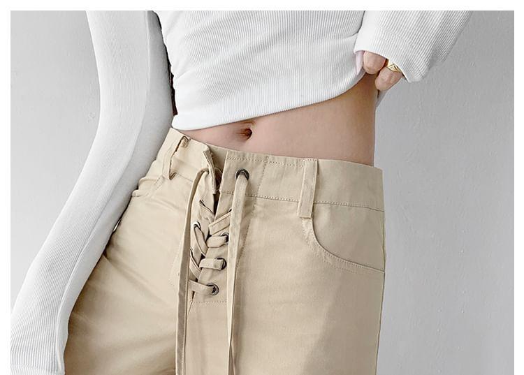 High-Rise Straight-Leg Loose Pants With Lace-Up Detailing Product Image