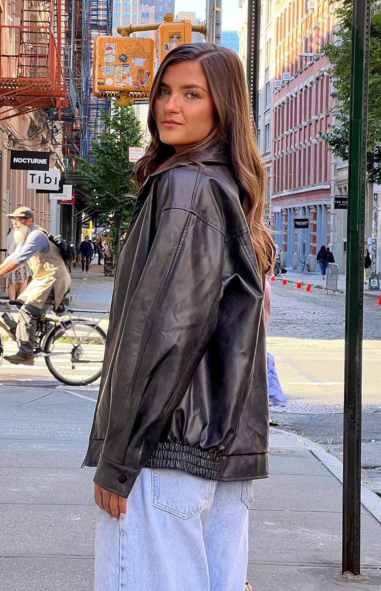 Abbi PU Vintage Black Bomber Jacket Girls Product Image