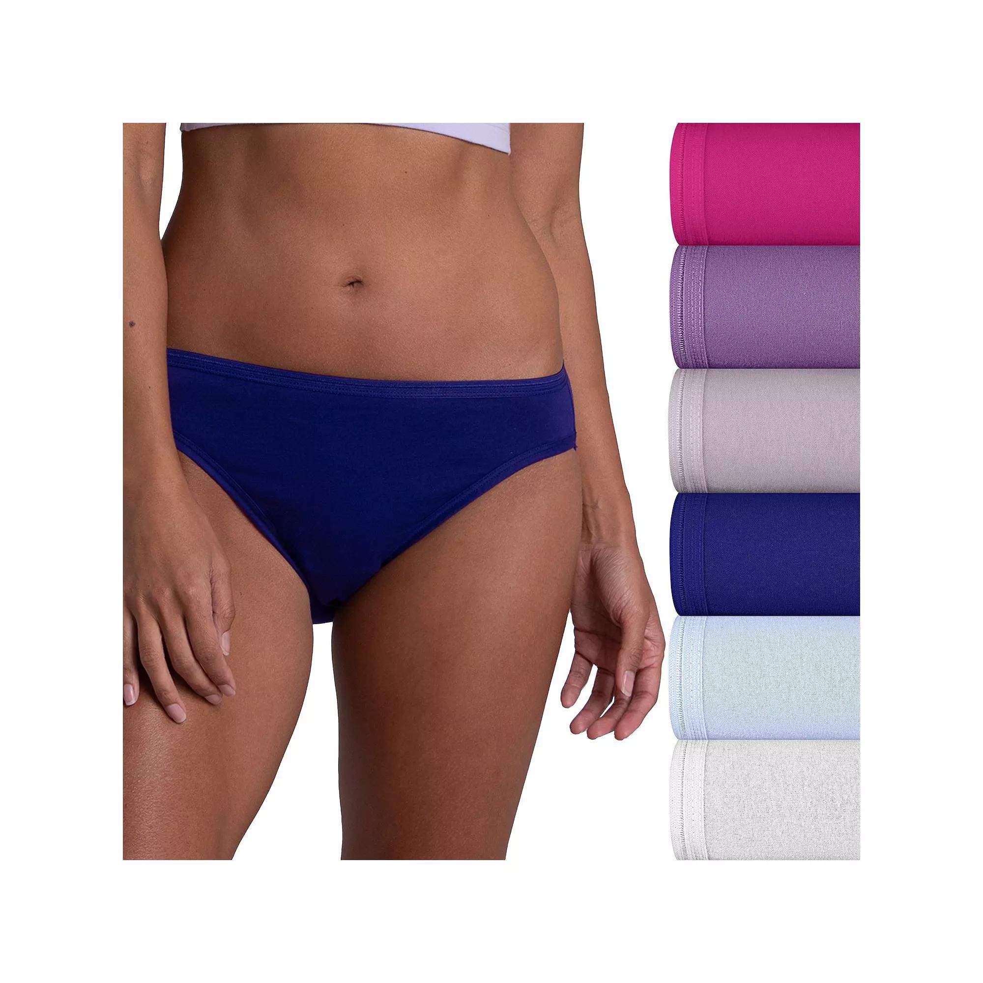 Women's Fruit of the Loom® 6 -Pack Cotton Bikini Brief Set 6DKBKAP, Size: 7, Beet Purple Blue White Product Image